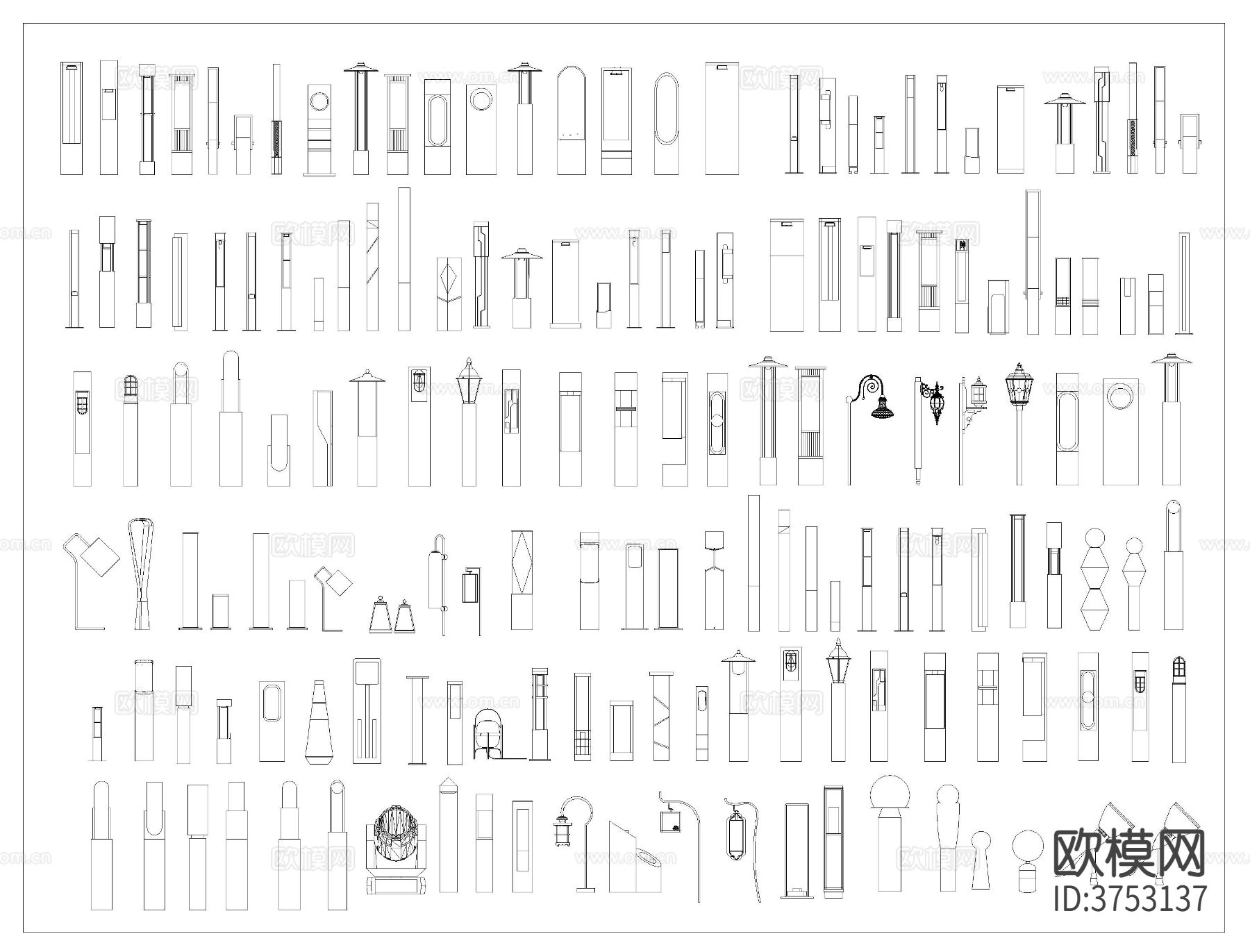 景观灯CAD图库下载（渲染图3）