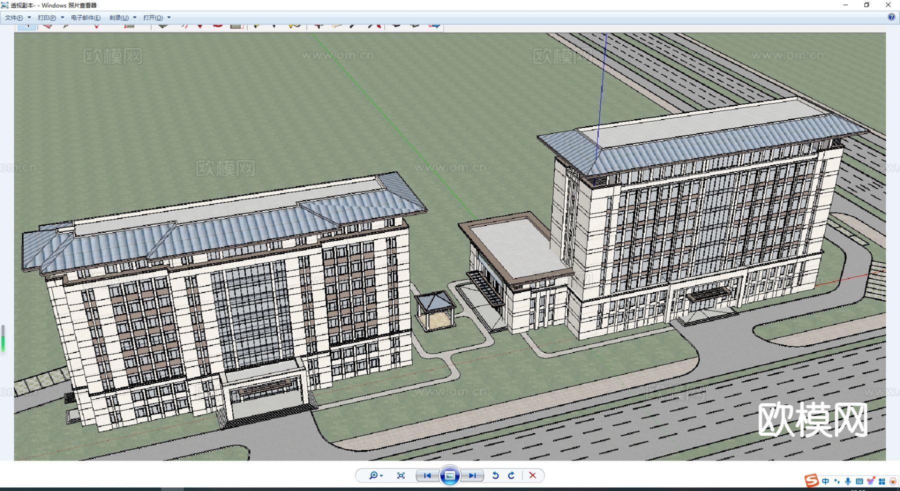 简欧办公楼 银行 行政楼su模型下载（渲染图1）