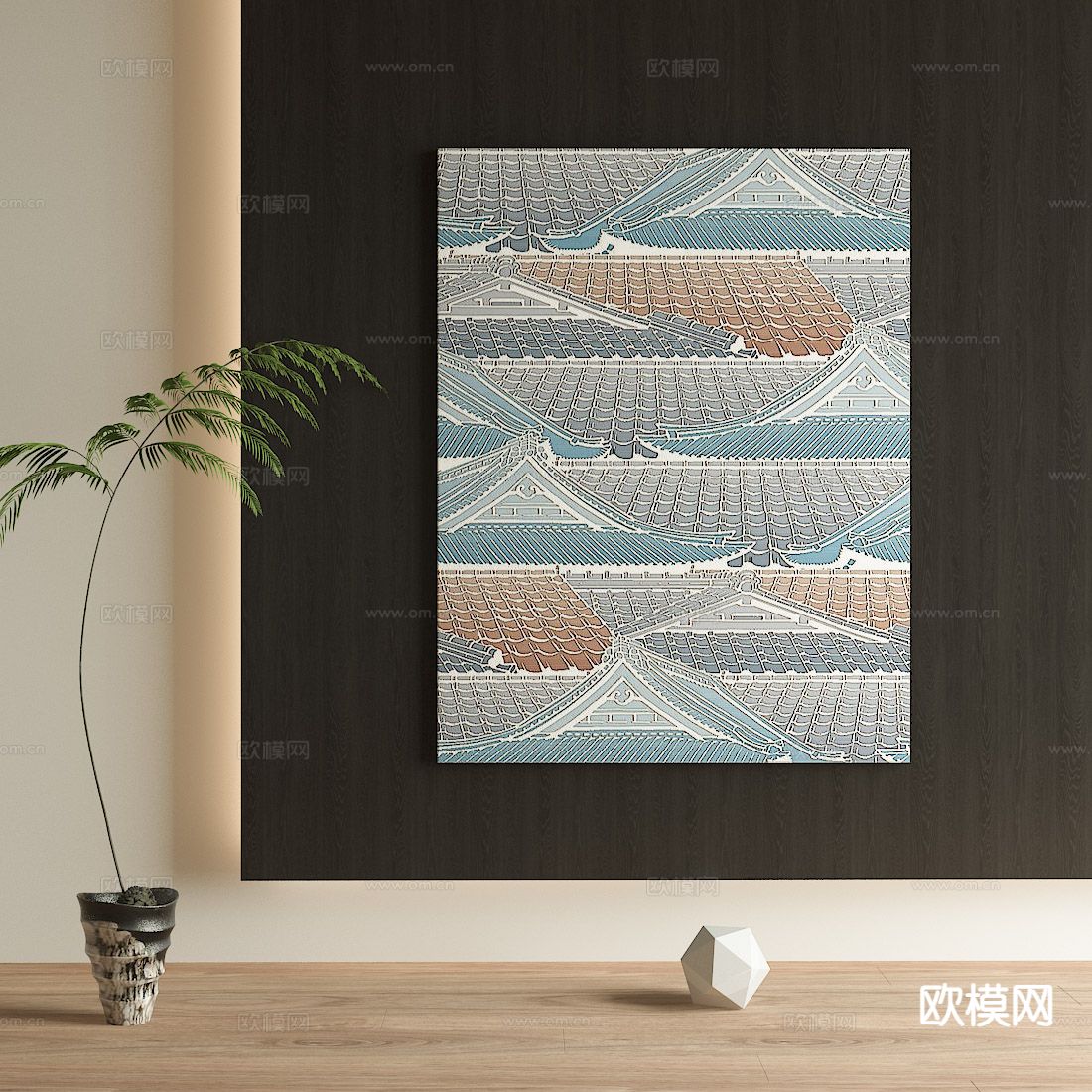 中古风装饰画 建筑挂画3d模型