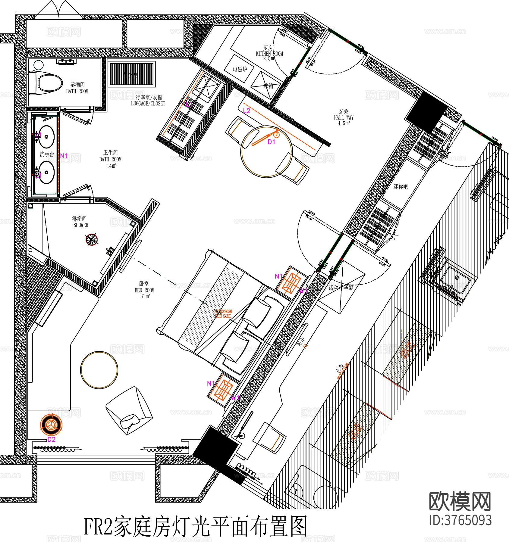 酒店客房 酒店房间 客房平面图 房间平面布局 客房平面布置cad施工图