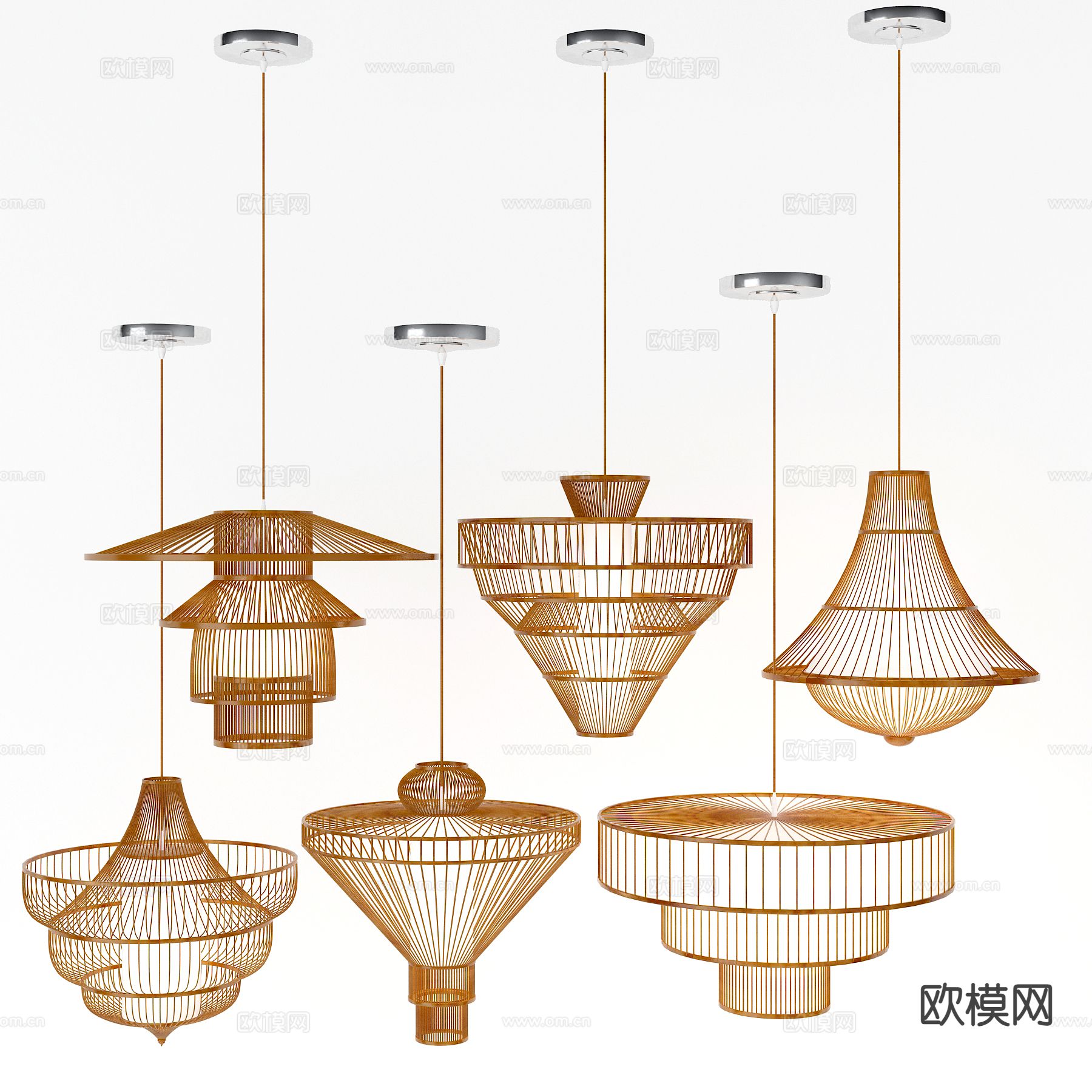 中式藤编吊灯 网状镂空吊灯3d模型