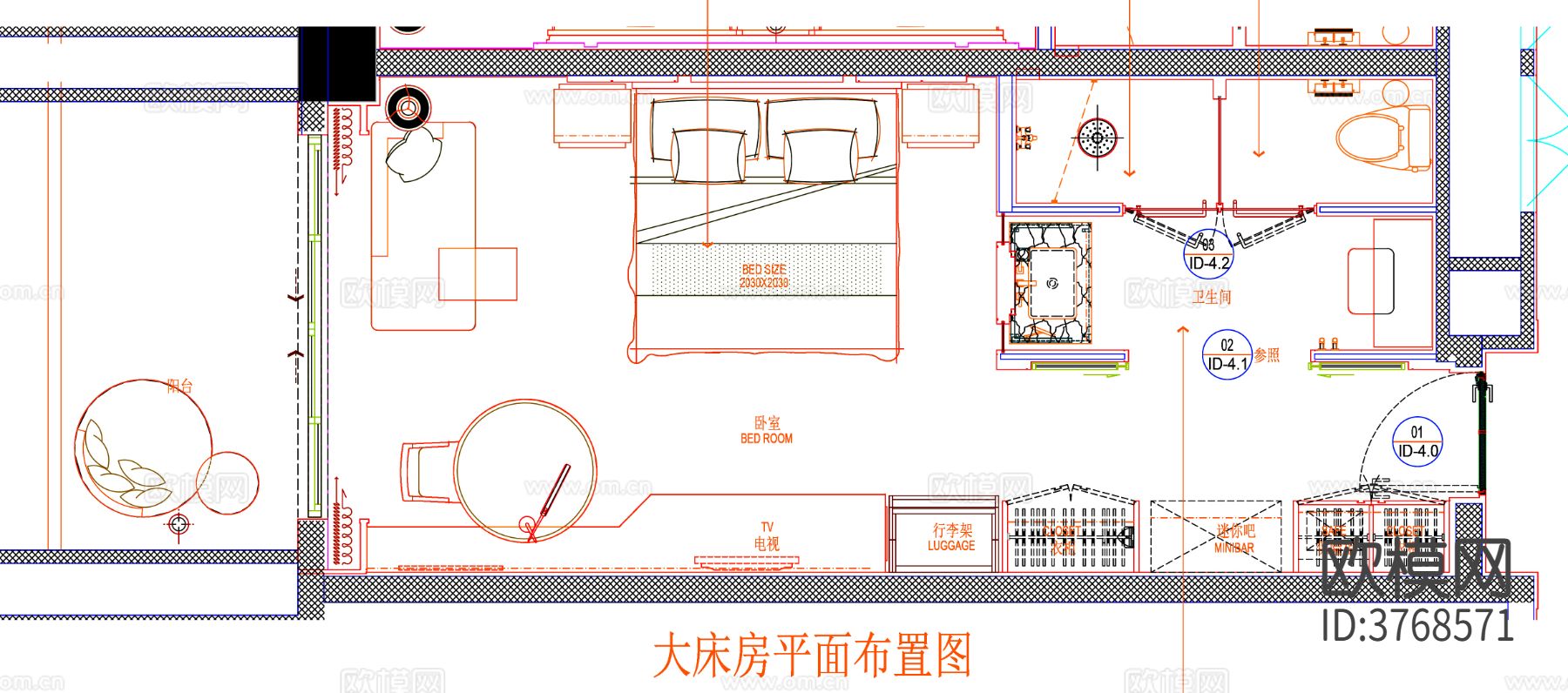 酒店客房cad平面图