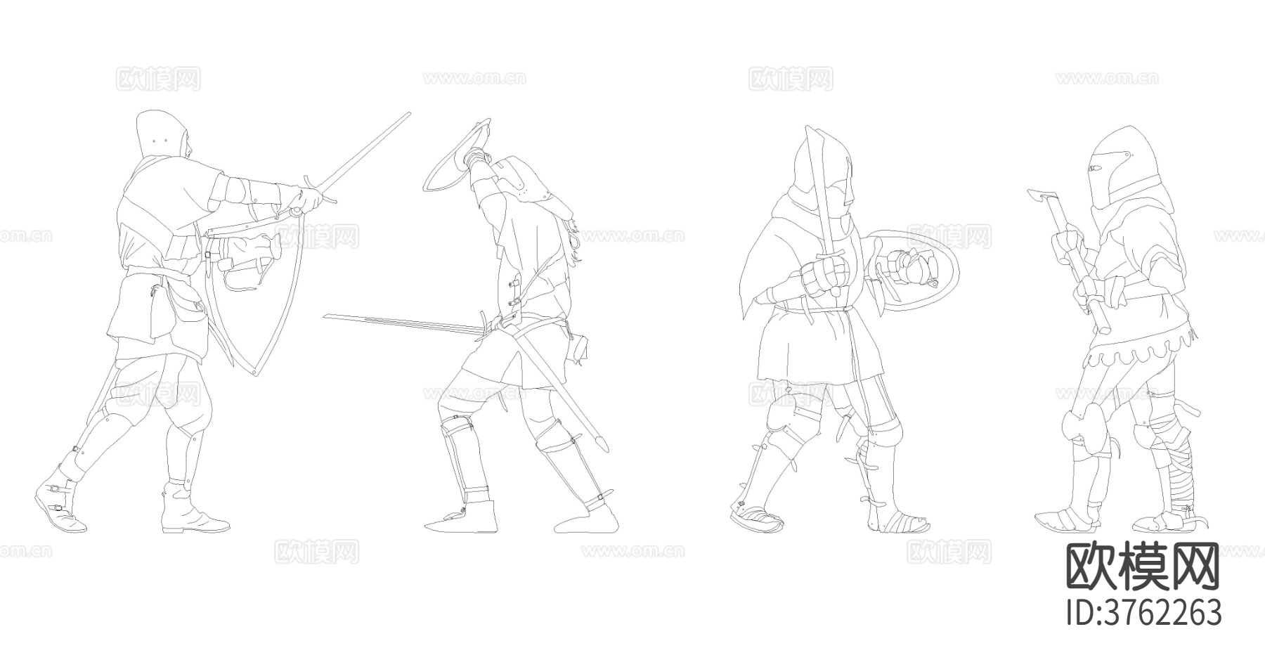 中世纪战士 人物CAD图块下载