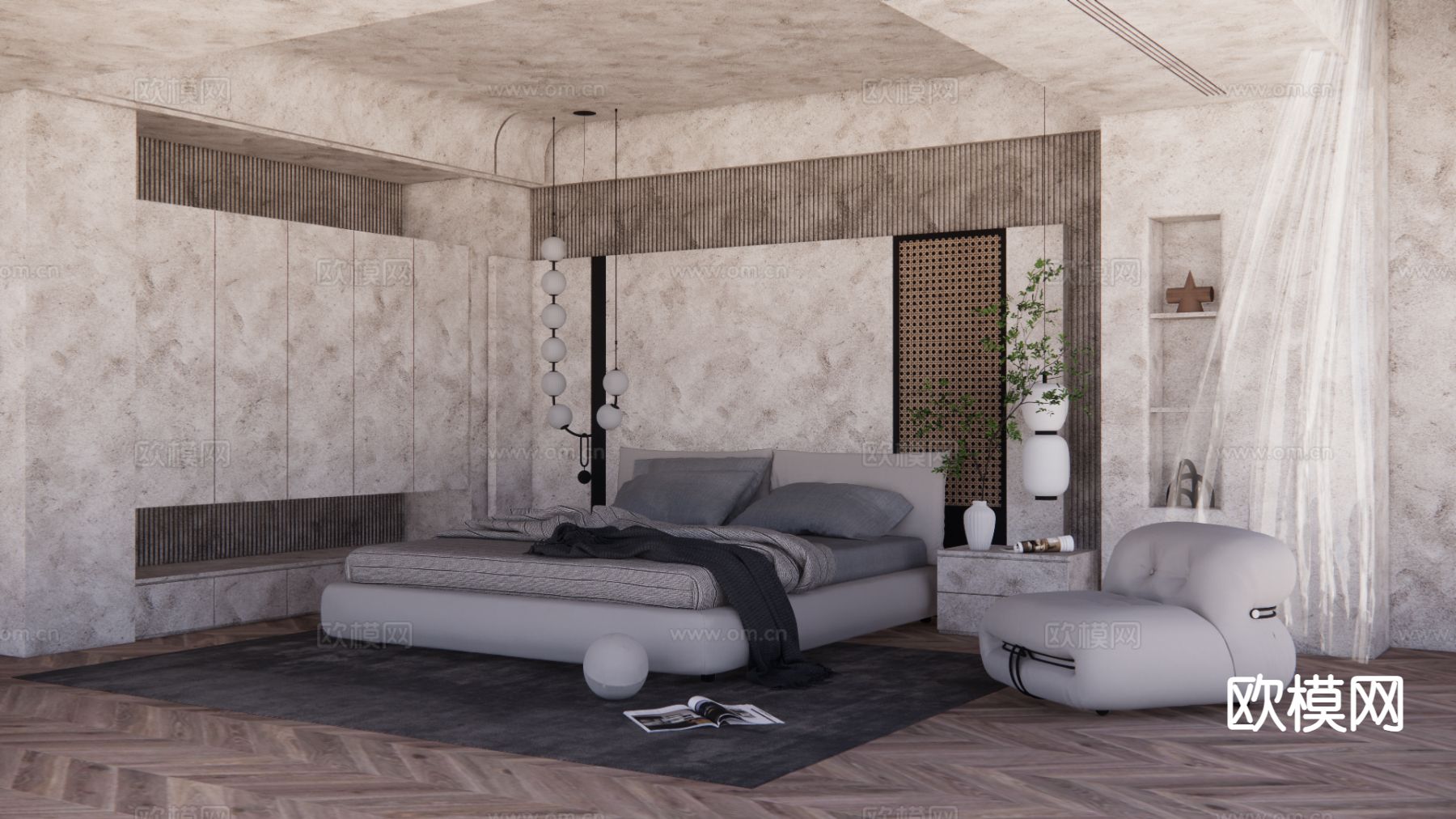 工业风卧室 主卧su模型下载（渲染图2）