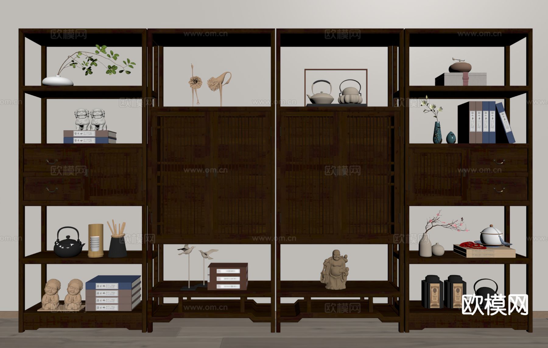 新中式博古架su模型下载（渲染图1）