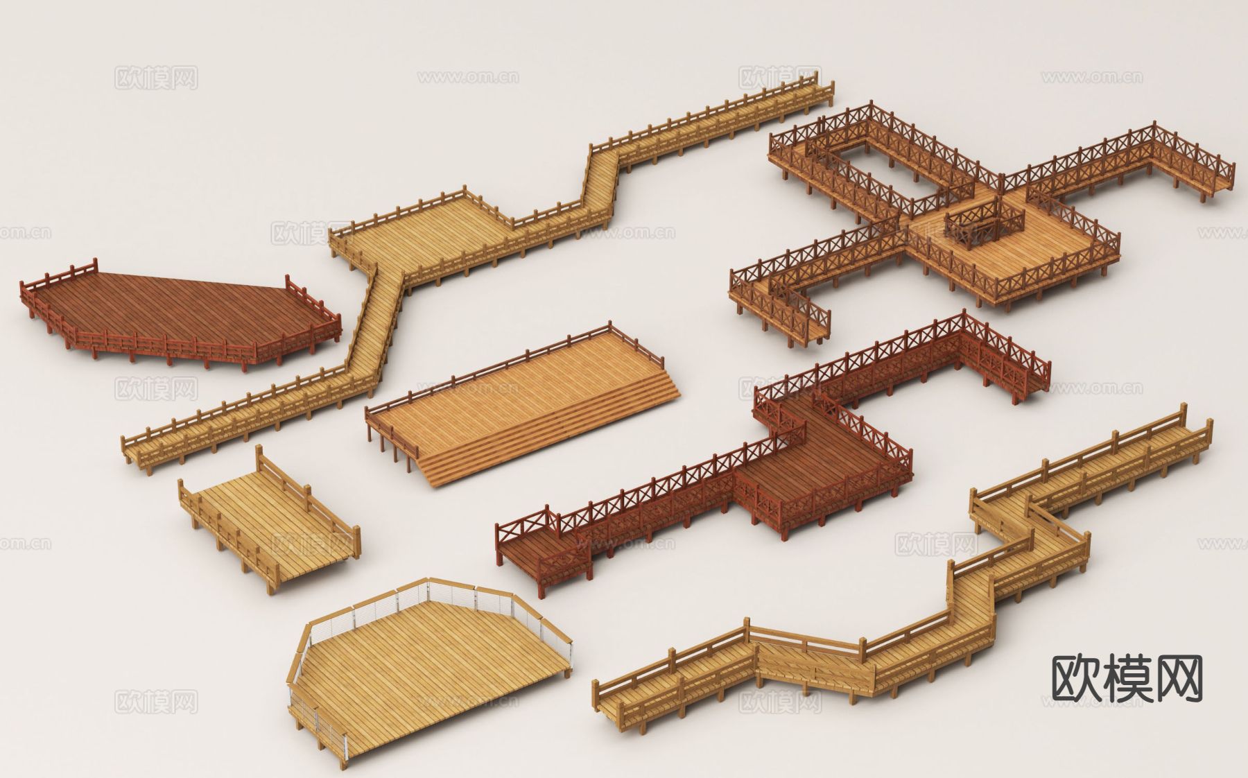中式木栈道 水边栈道 栈桥3d模型