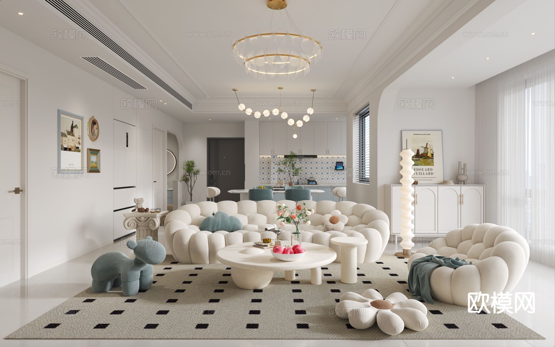 法式客餐厅3d模型下载（渲染图1）