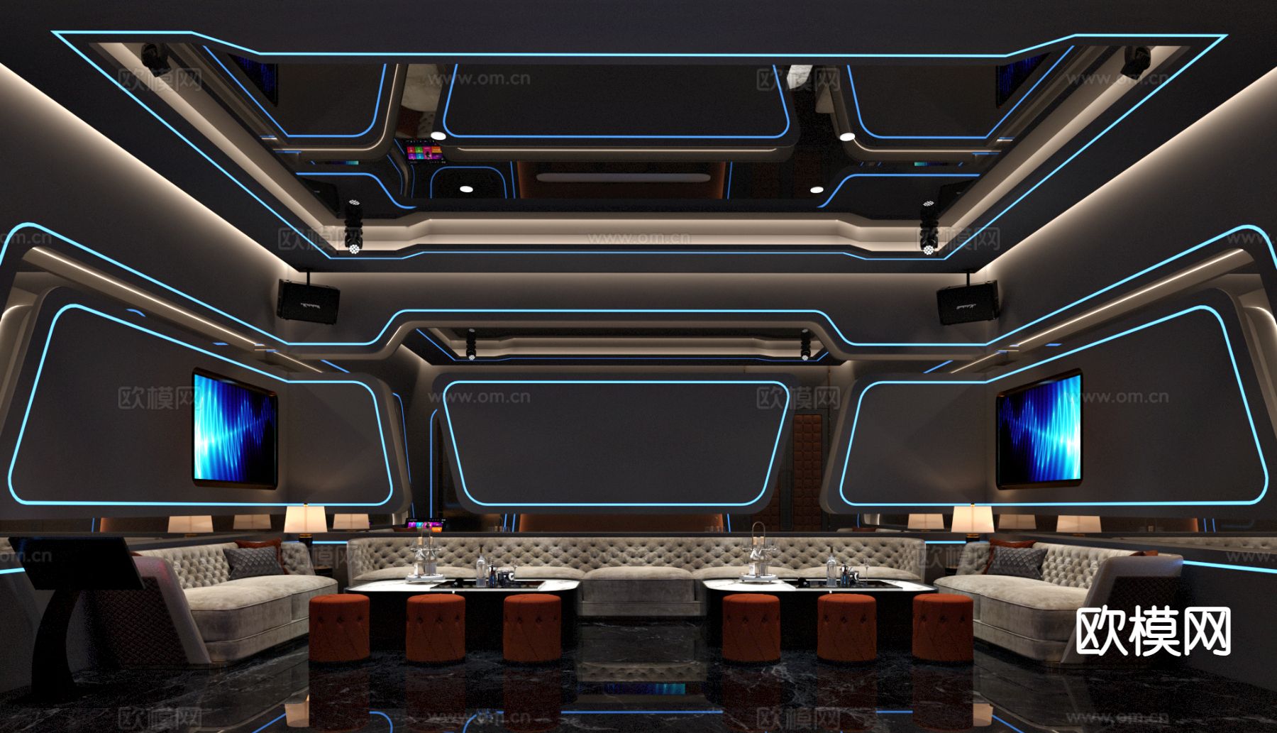 轻奢KTV包厢 包房3d模型下载（渲染图1）