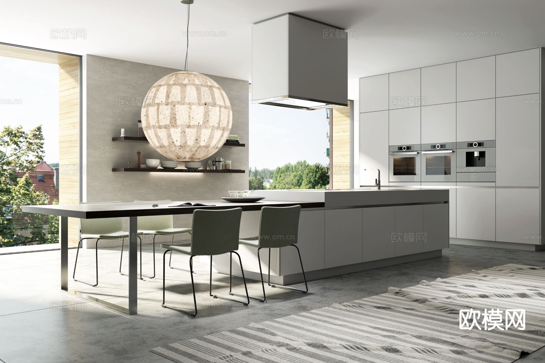 Poliform岛台 餐桌椅 宝利丰厨房 橱柜3d模型下载（渲染图1）
