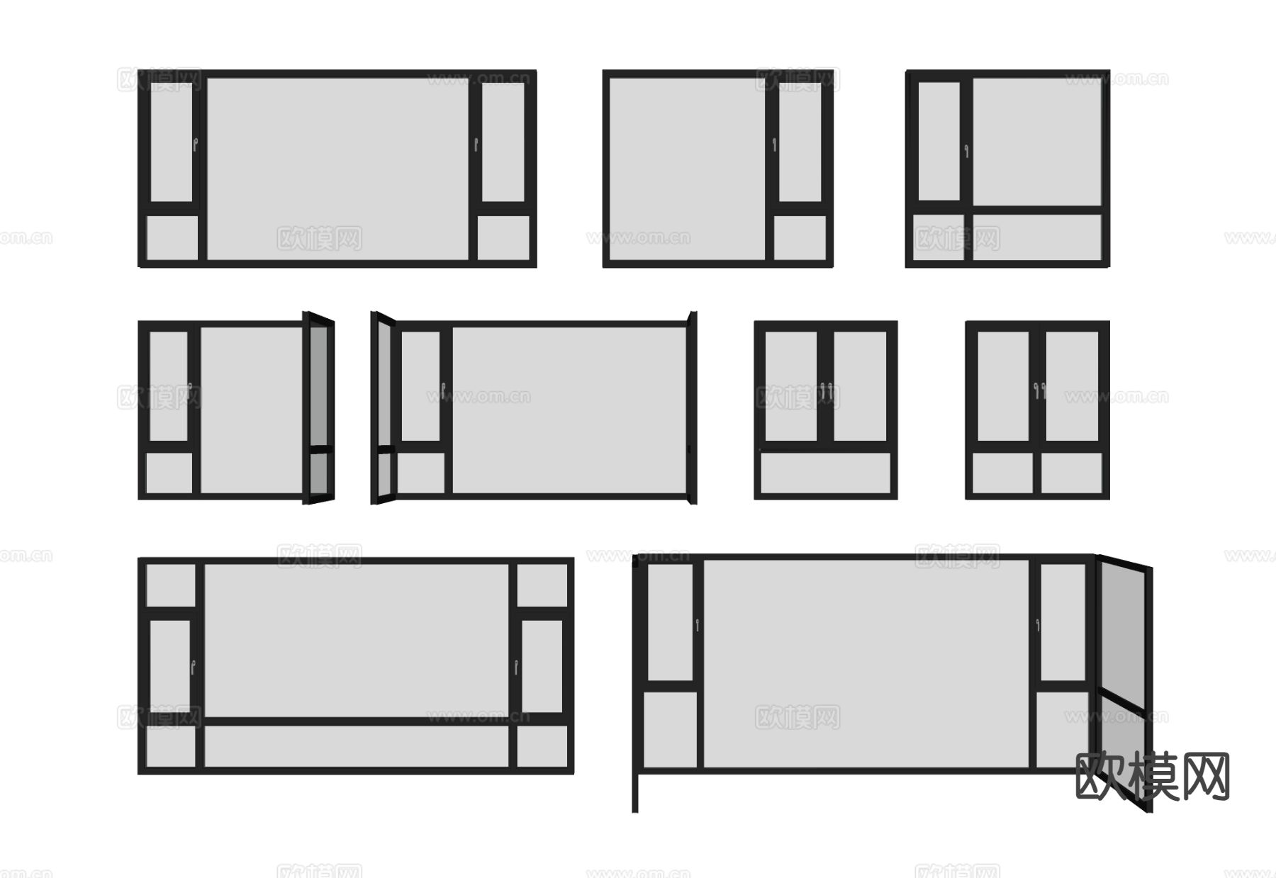 现代窗户 平开窗 飘窗su模型