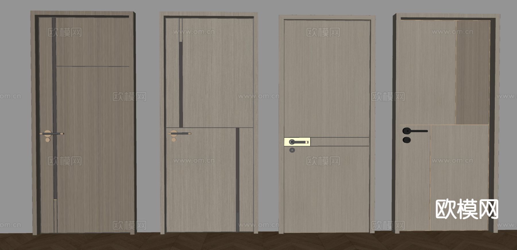 原木风平开门 单开门su模型下载（渲染图1）