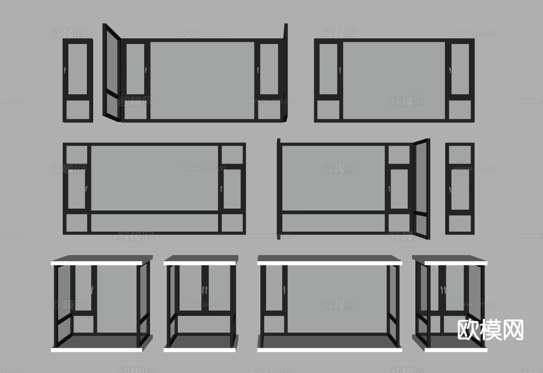 现代窗户 平开窗 飘窗su模型