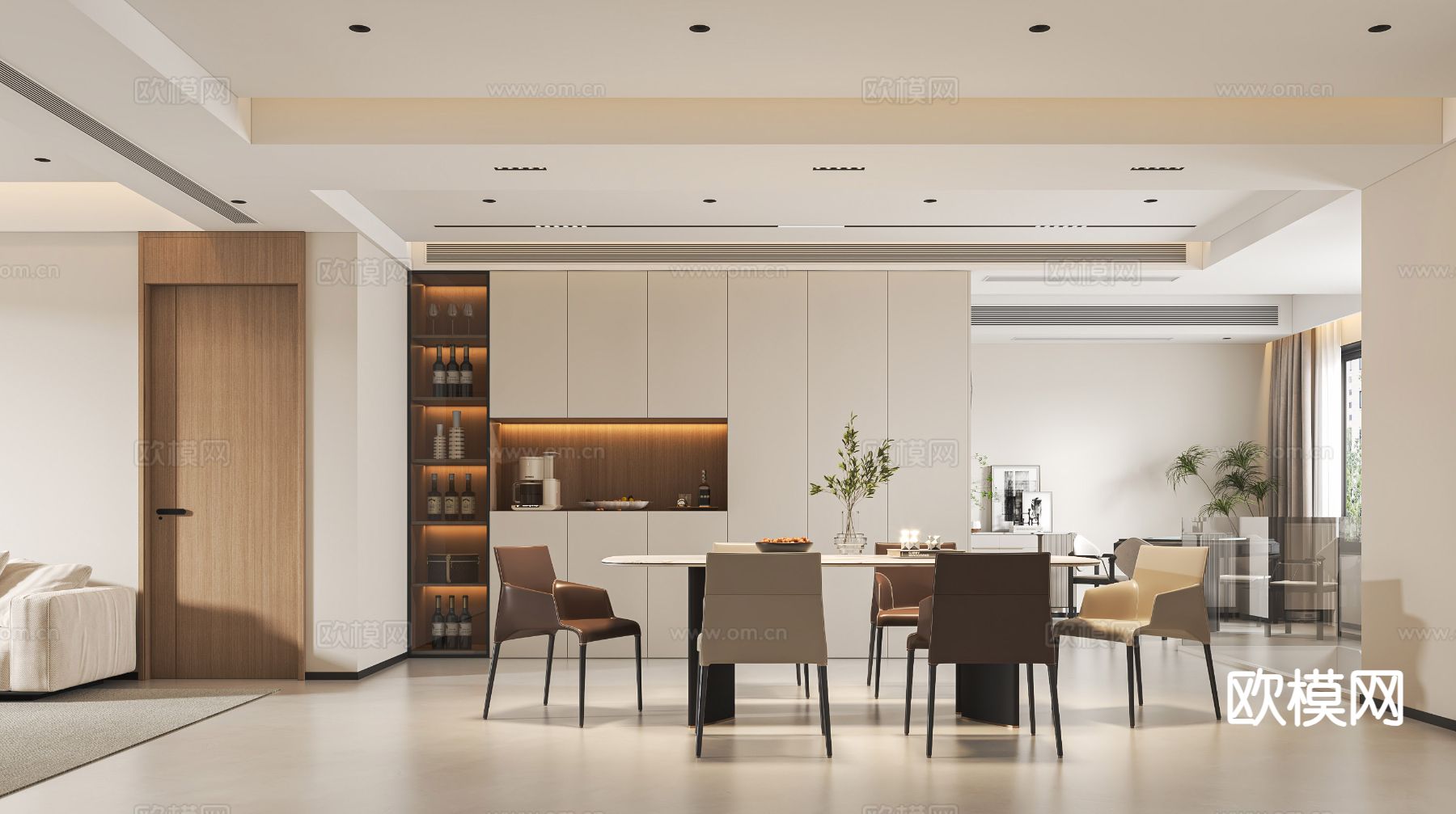 现代客餐厅3d模型下载（渲染图3）
