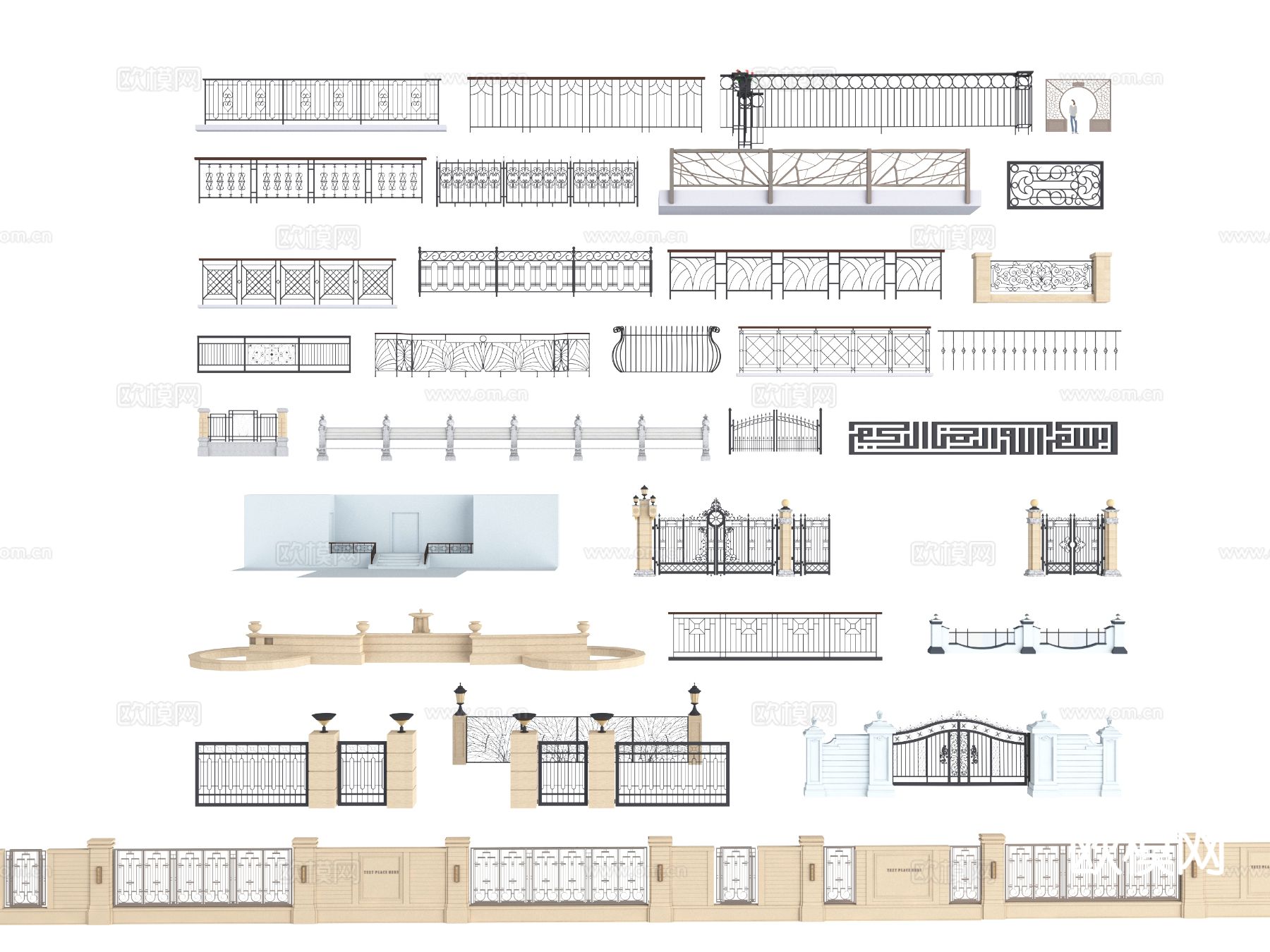 围墙 护栏 铁艺 栏杆3d模型