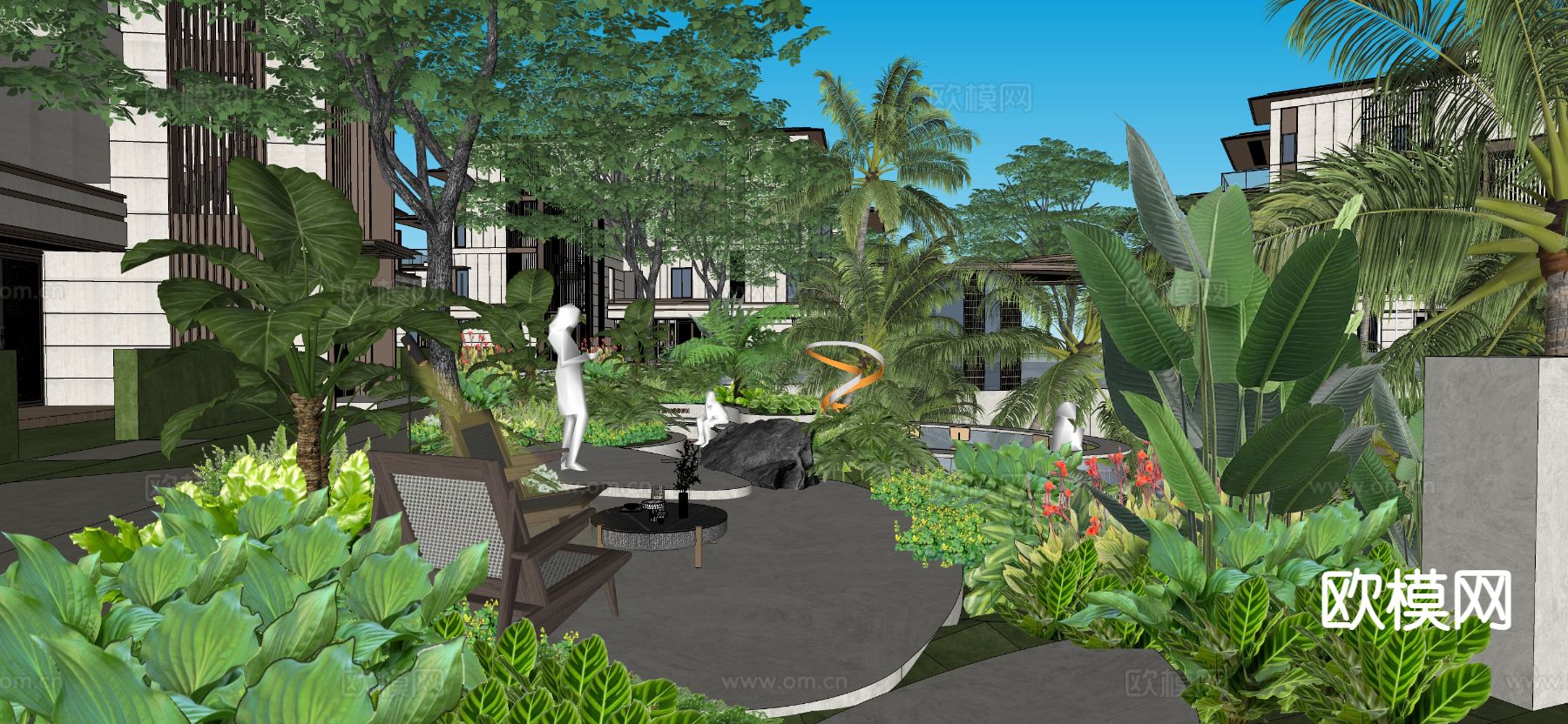 现代林下休闲空间 雨林空间su模型