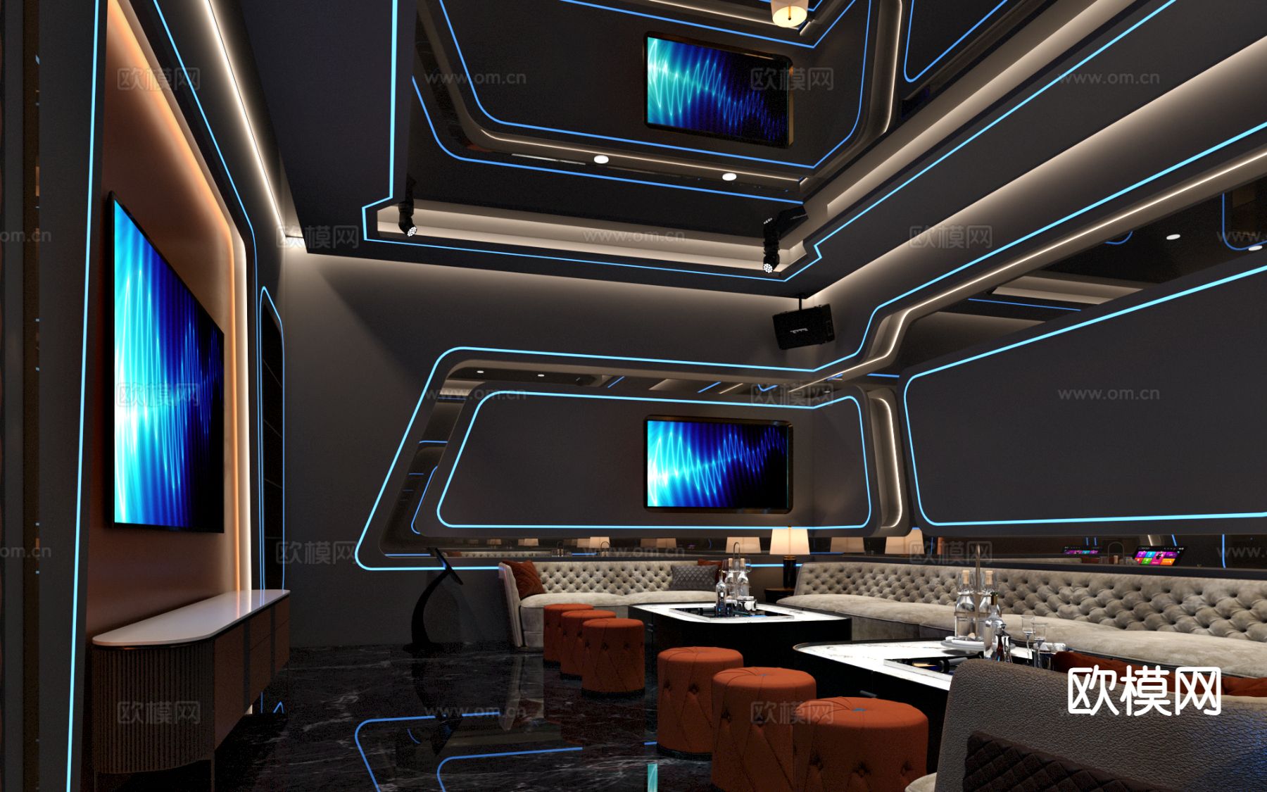 轻奢KTV包厢 包房3d模型下载（渲染图2）