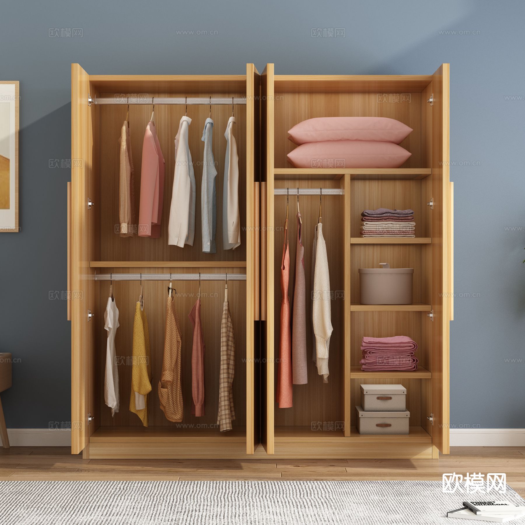 原木风衣柜 实木衣柜3d模型下载（渲染图2）