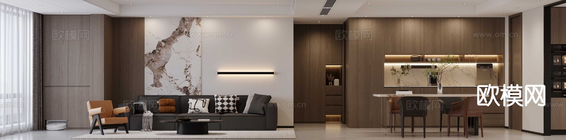 现代客餐厅3d模型下载（渲染图1）