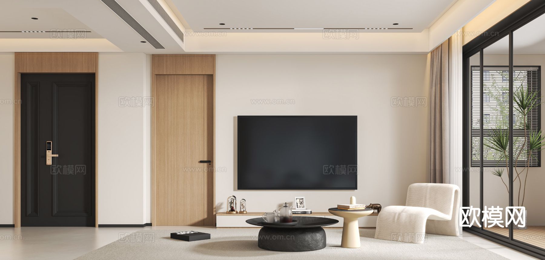 现代客餐厅3d模型下载（渲染图2）