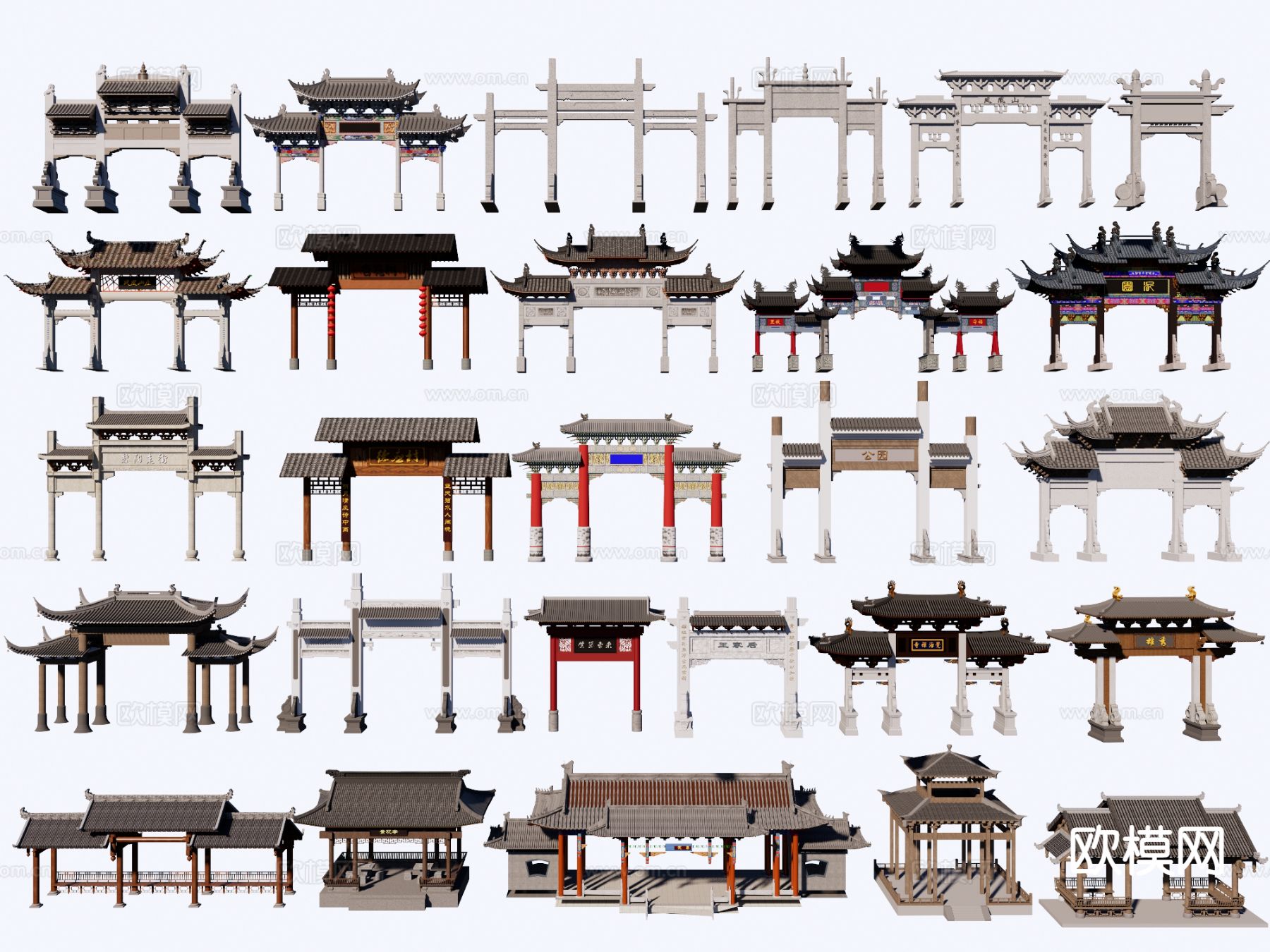 新中式亭子 牌坊 走廊 门牌坊su模型下载（渲染图2）