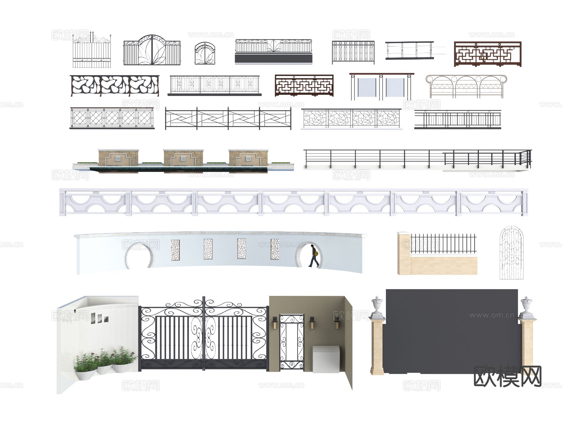 围墙 护栏 铁艺 栏杆3d模型