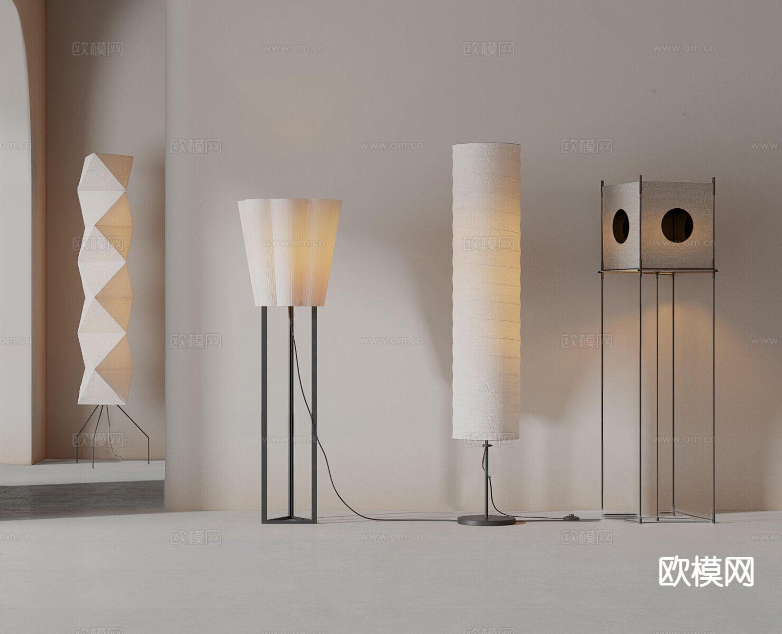 日式纸质落地灯su模型下载（渲染图2）