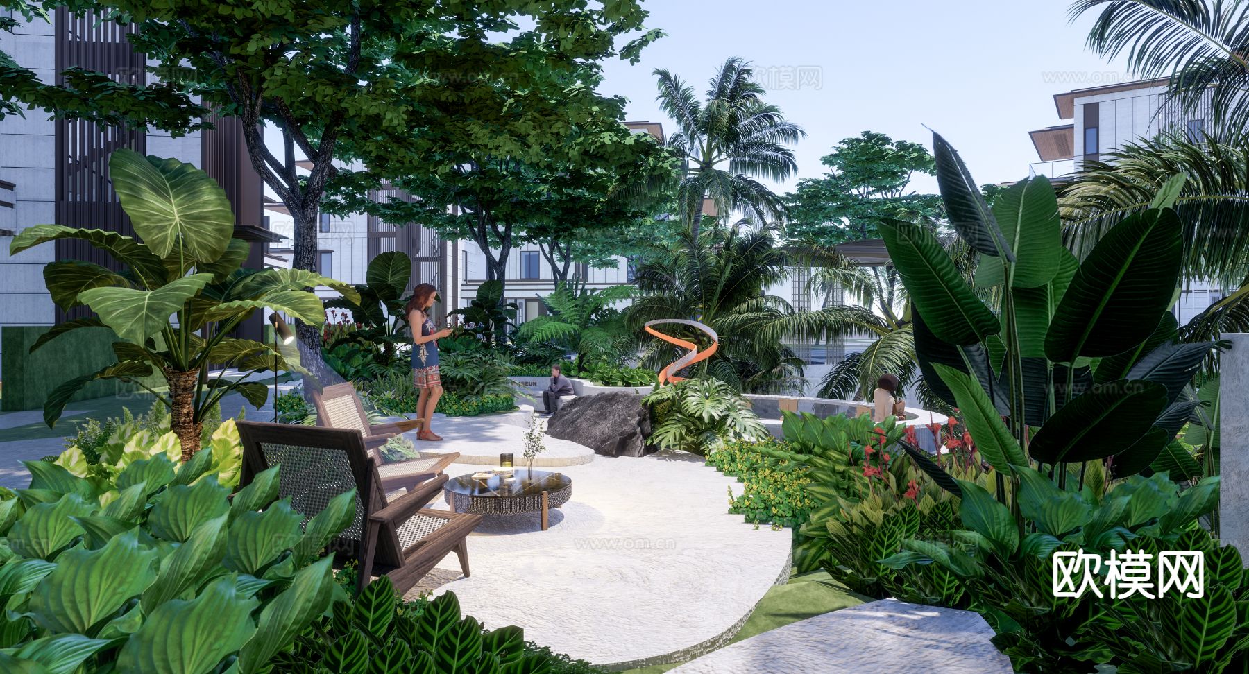 现代林下休闲空间 雨林空间su模型