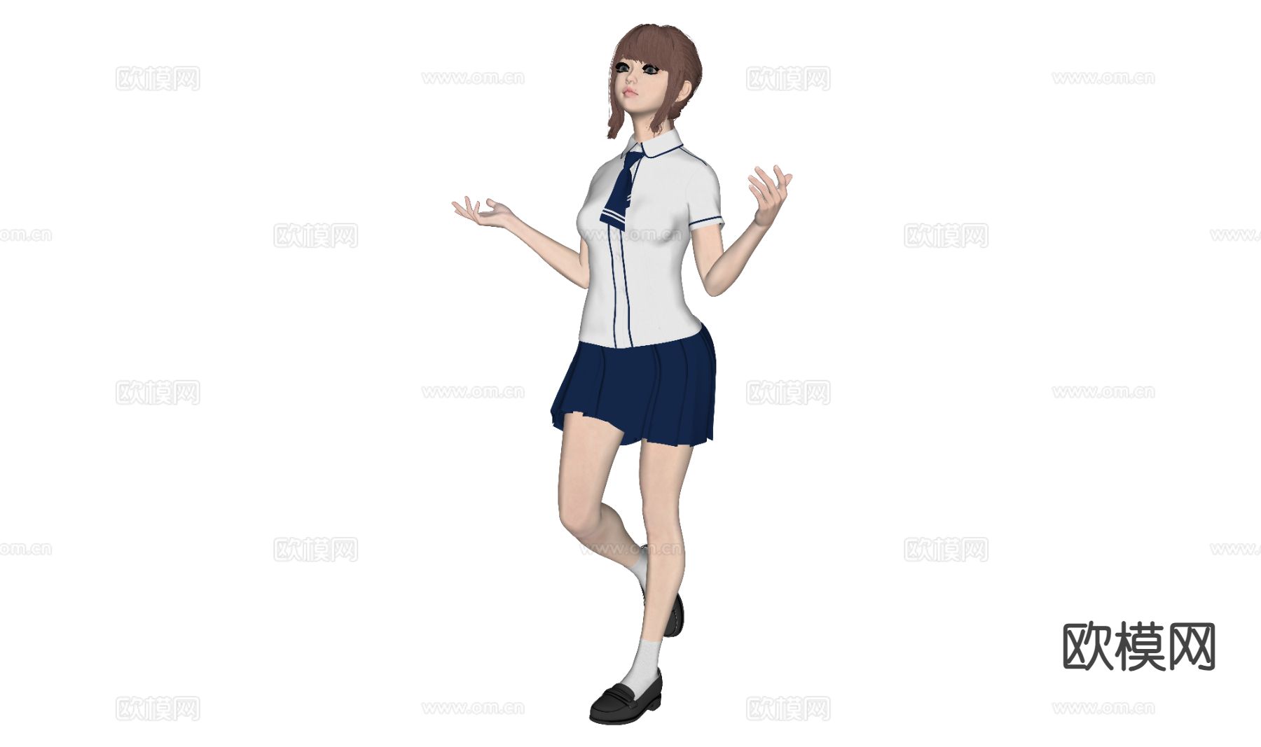 现代气质美女 校服女孩 女人su模型