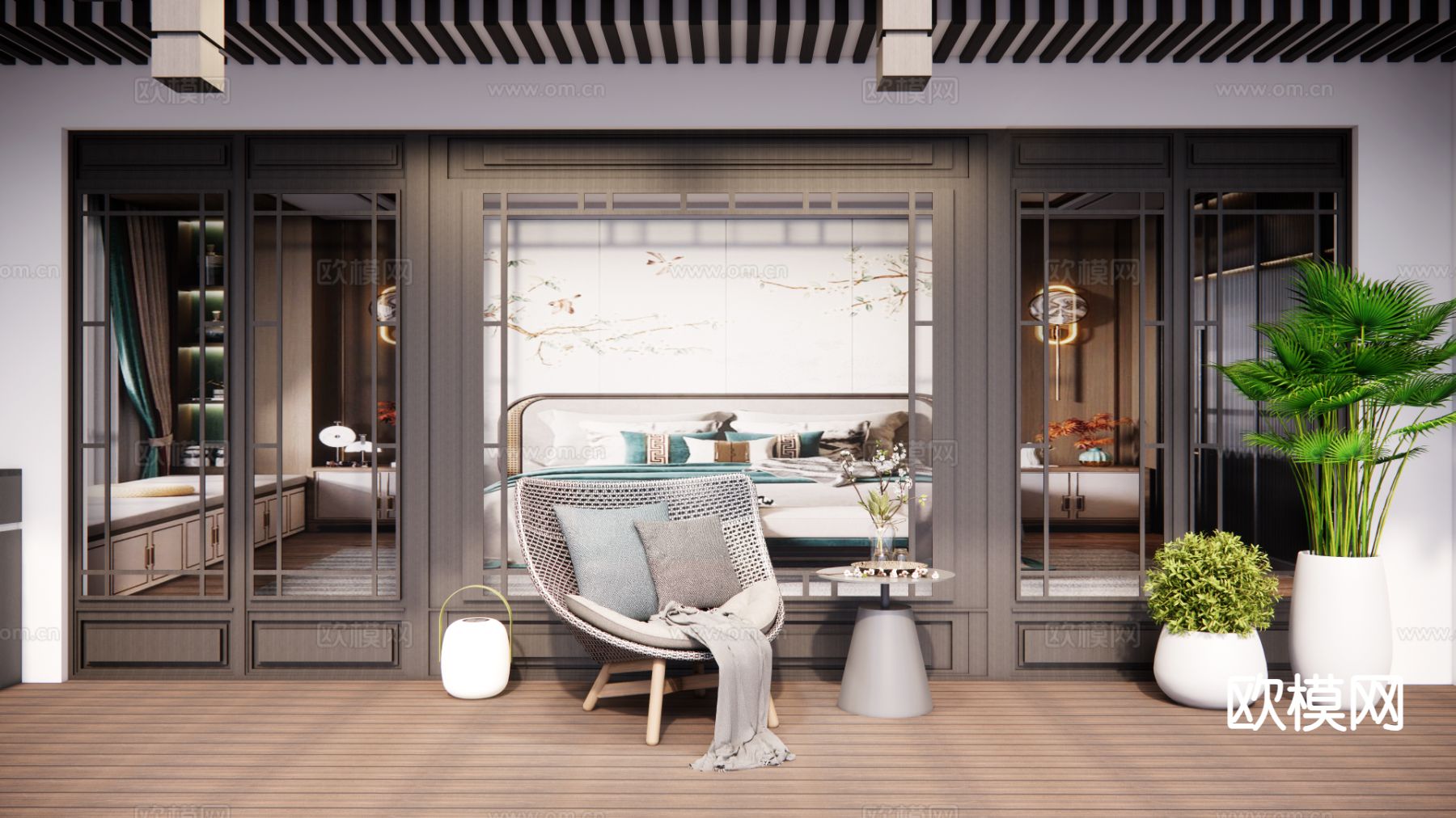 中式户外椅 藤编椅3d模型下载