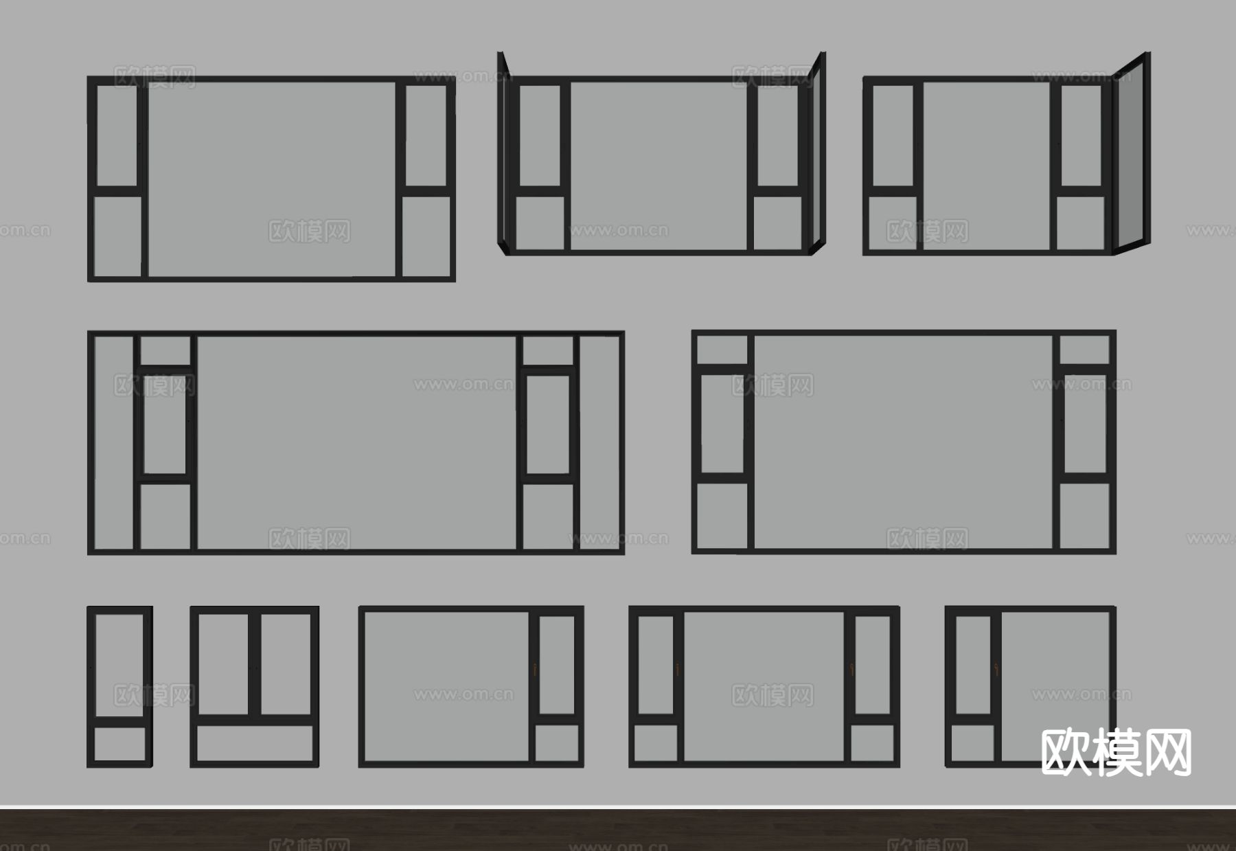 现代窗户 平开窗 飘窗su模型