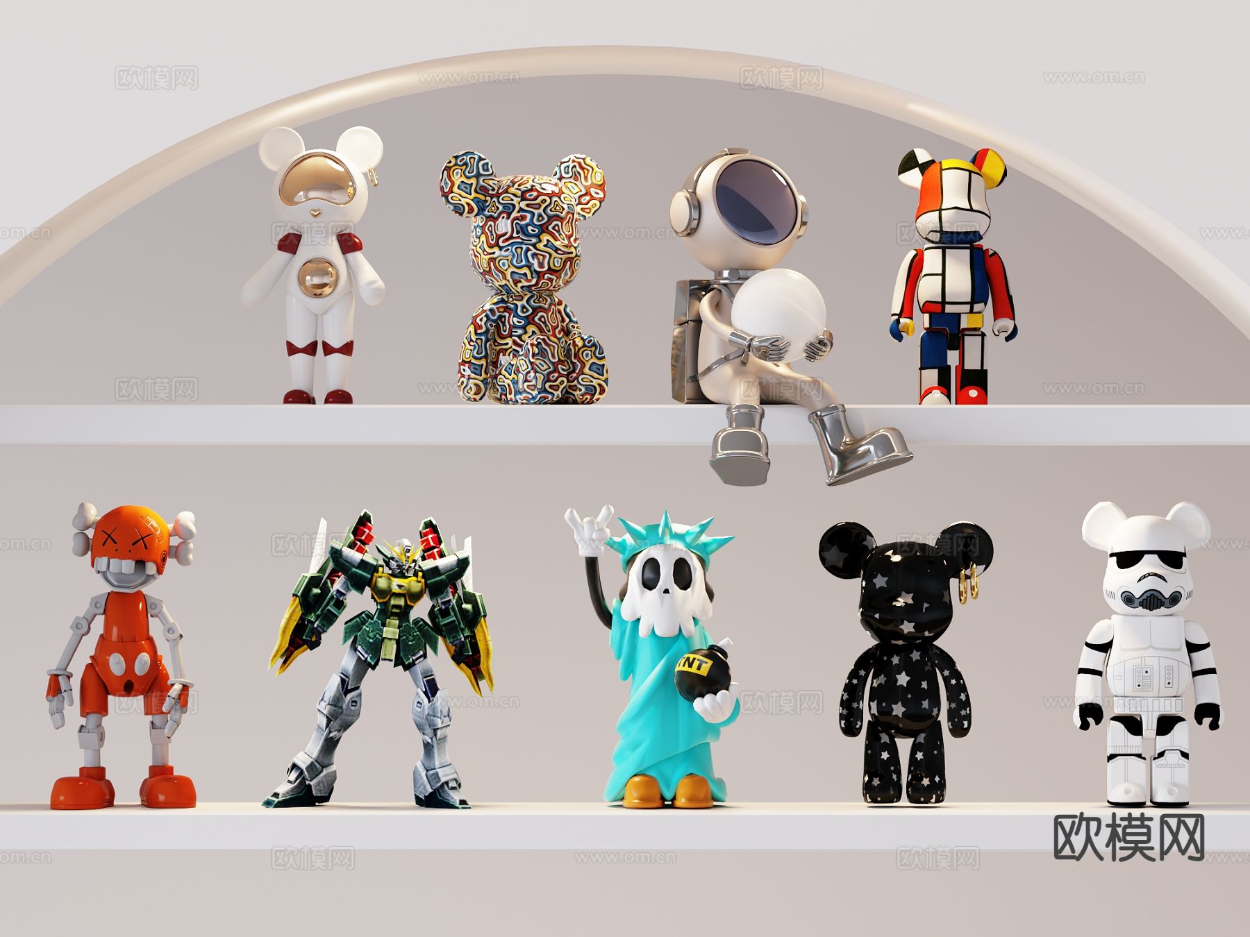 现代公仔摆件 潮玩 雕塑摆件su模型下载（渲染图2）