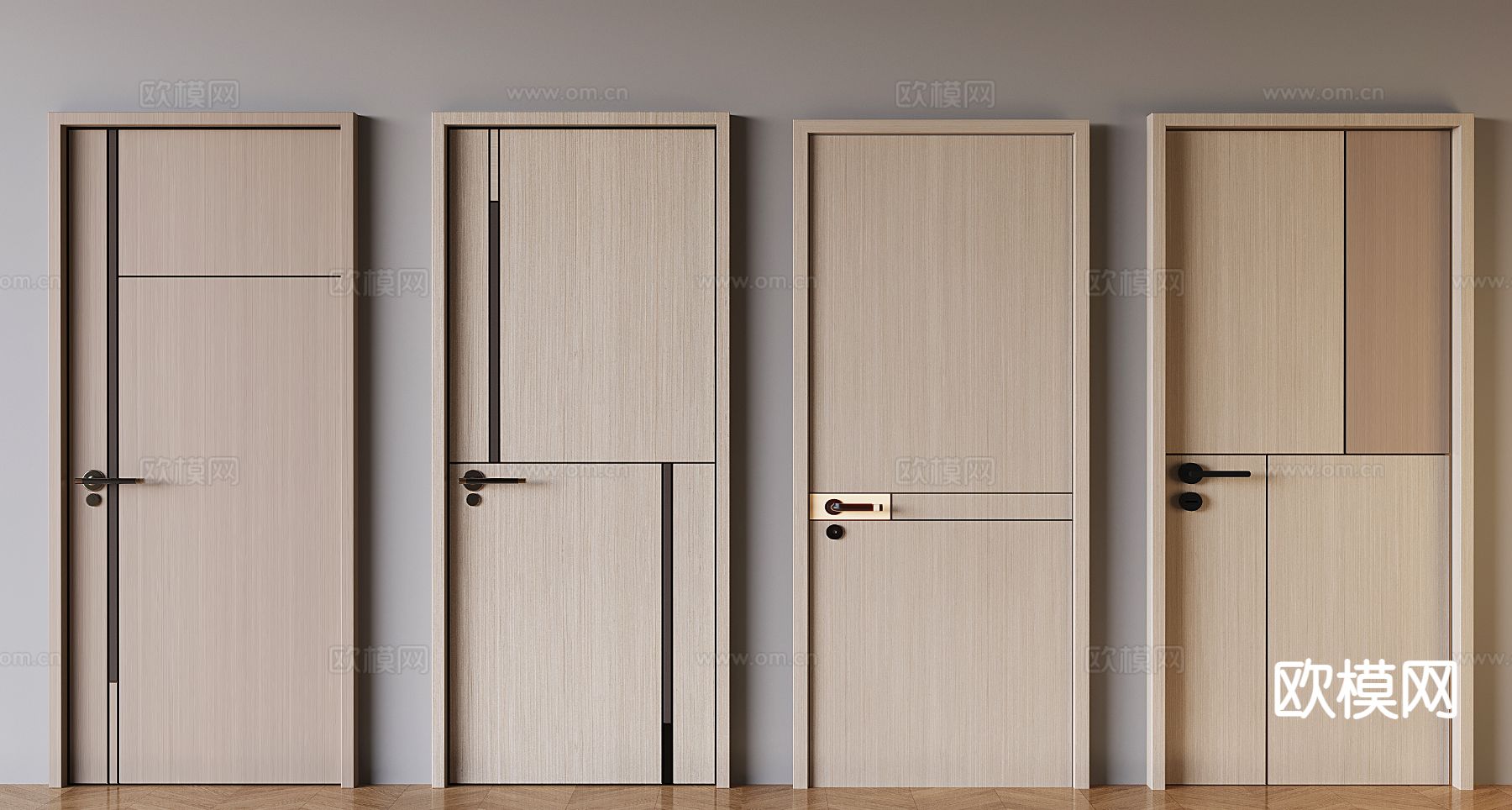 原木风平开门 单开门su模型下载（渲染图2）