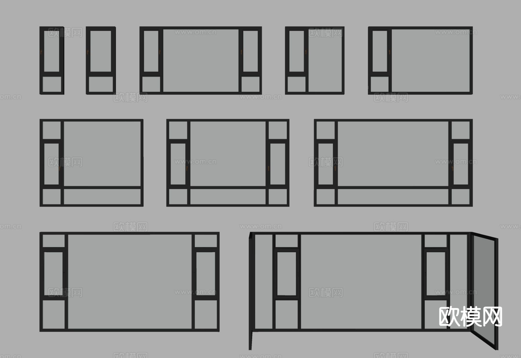 现代窗户 平开窗 飘窗su模型