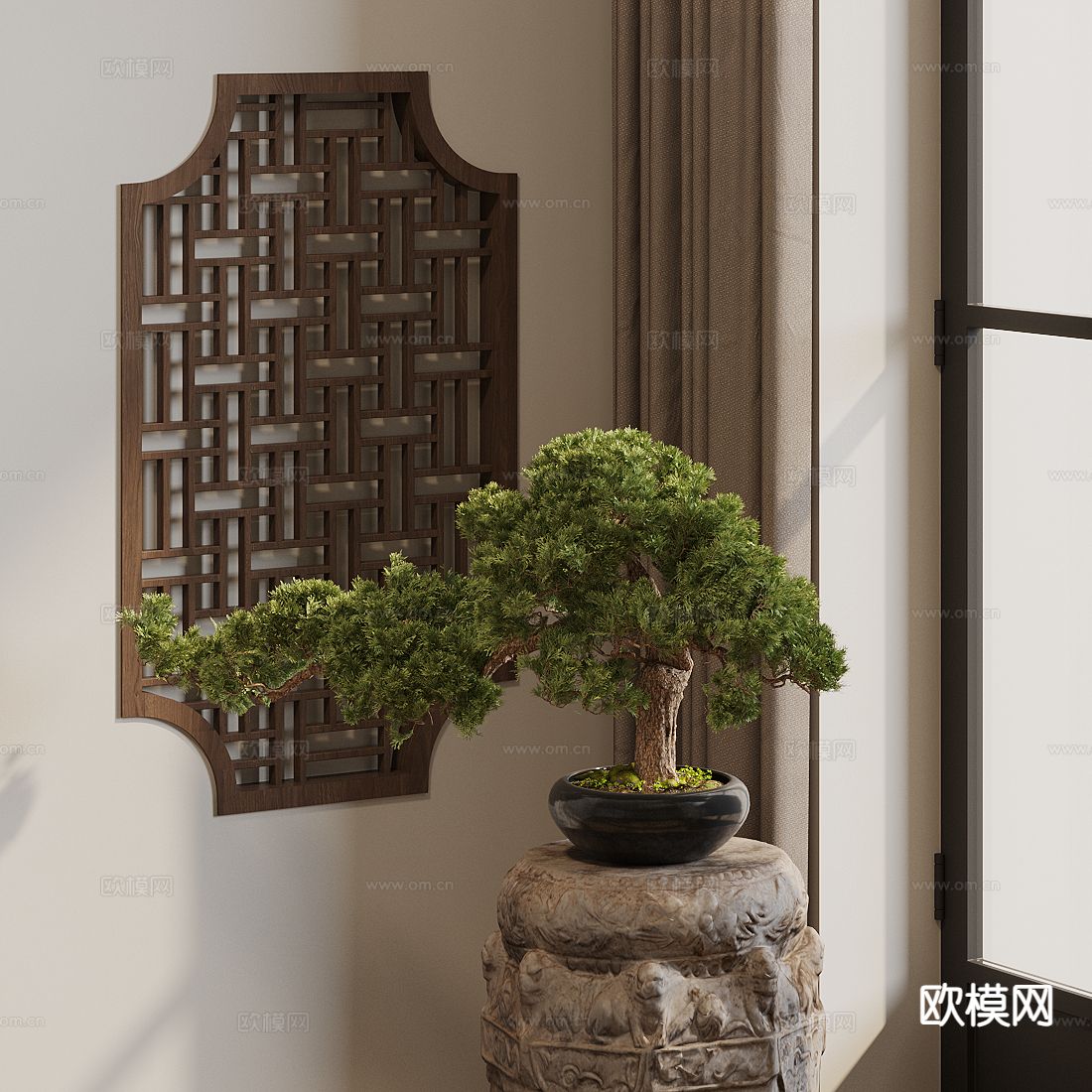 新中式 迎客松 绿植盆景3d模型