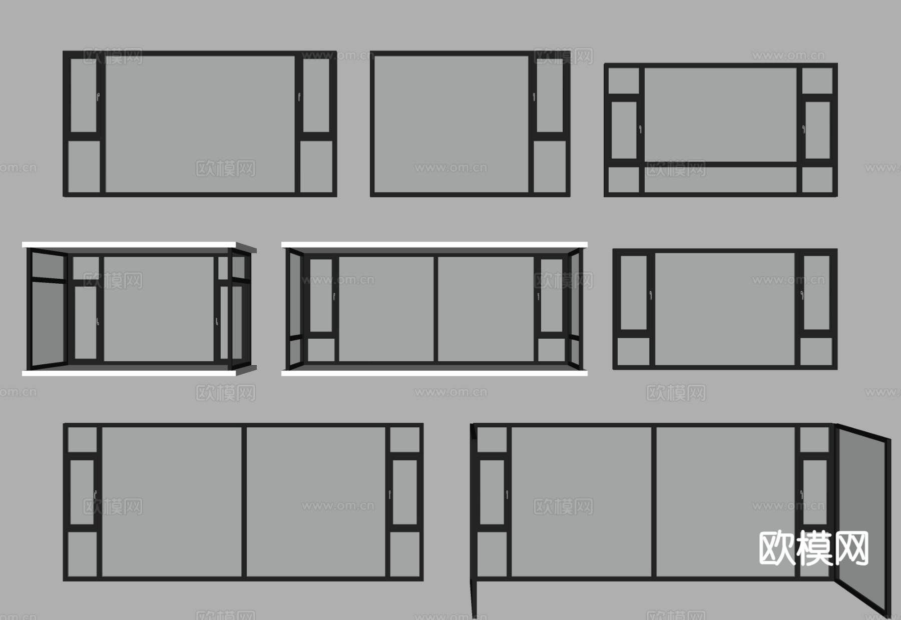 现代窗户 平开窗 飘窗su模型
