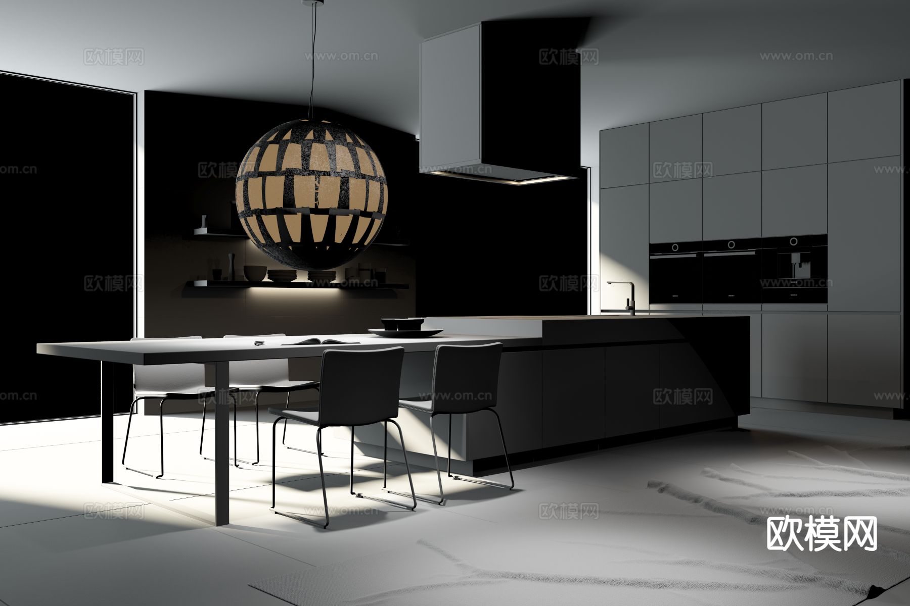 Poliform岛台 餐桌椅 宝利丰厨房 橱柜3d模型下载（渲染图4）