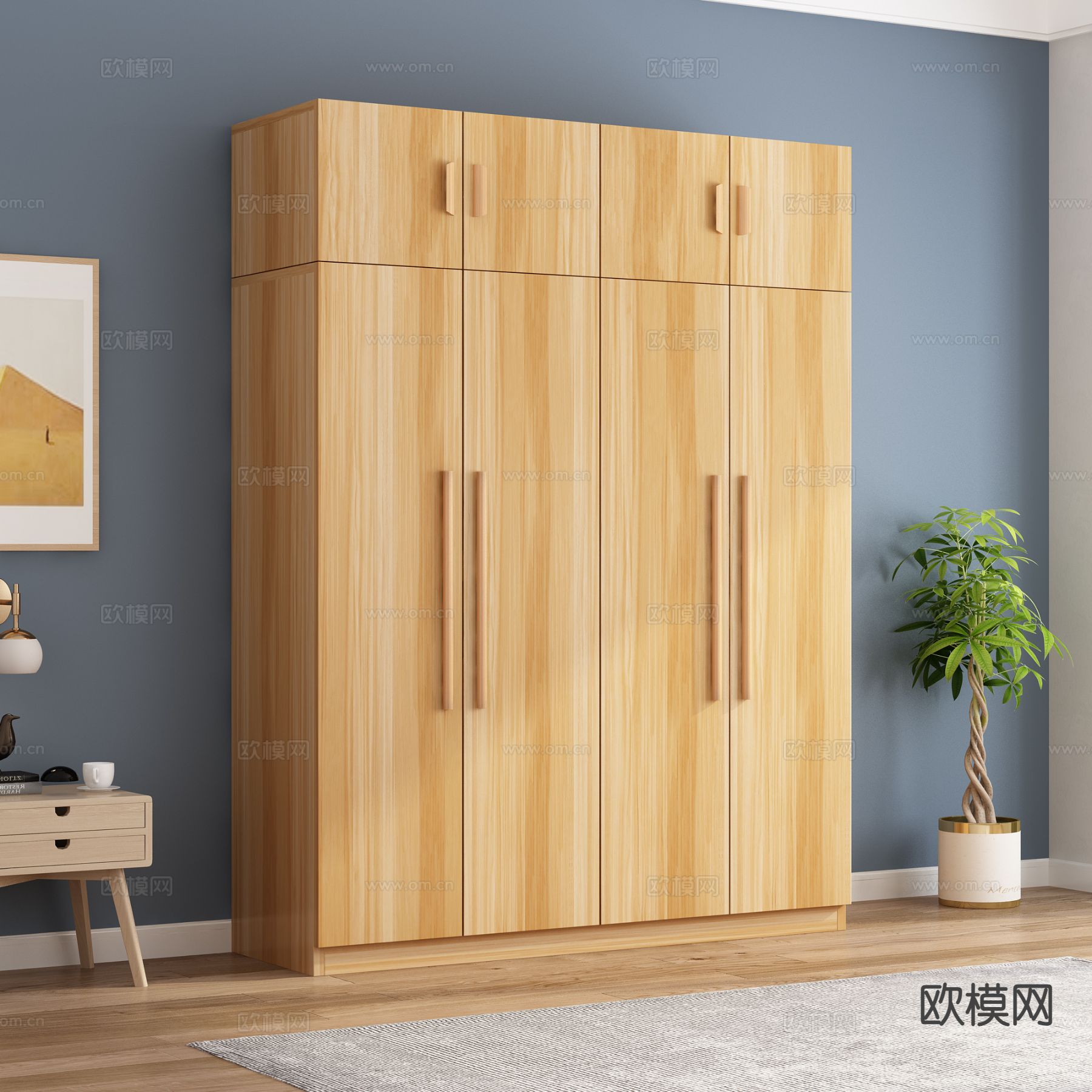 原木风衣柜 实木衣柜3d模型下载（渲染图1）