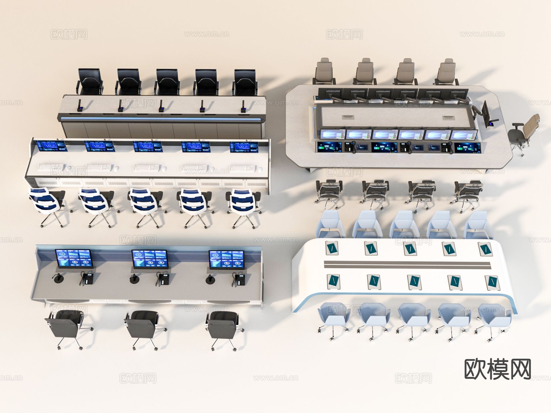 现代监控中心桌椅3d模型