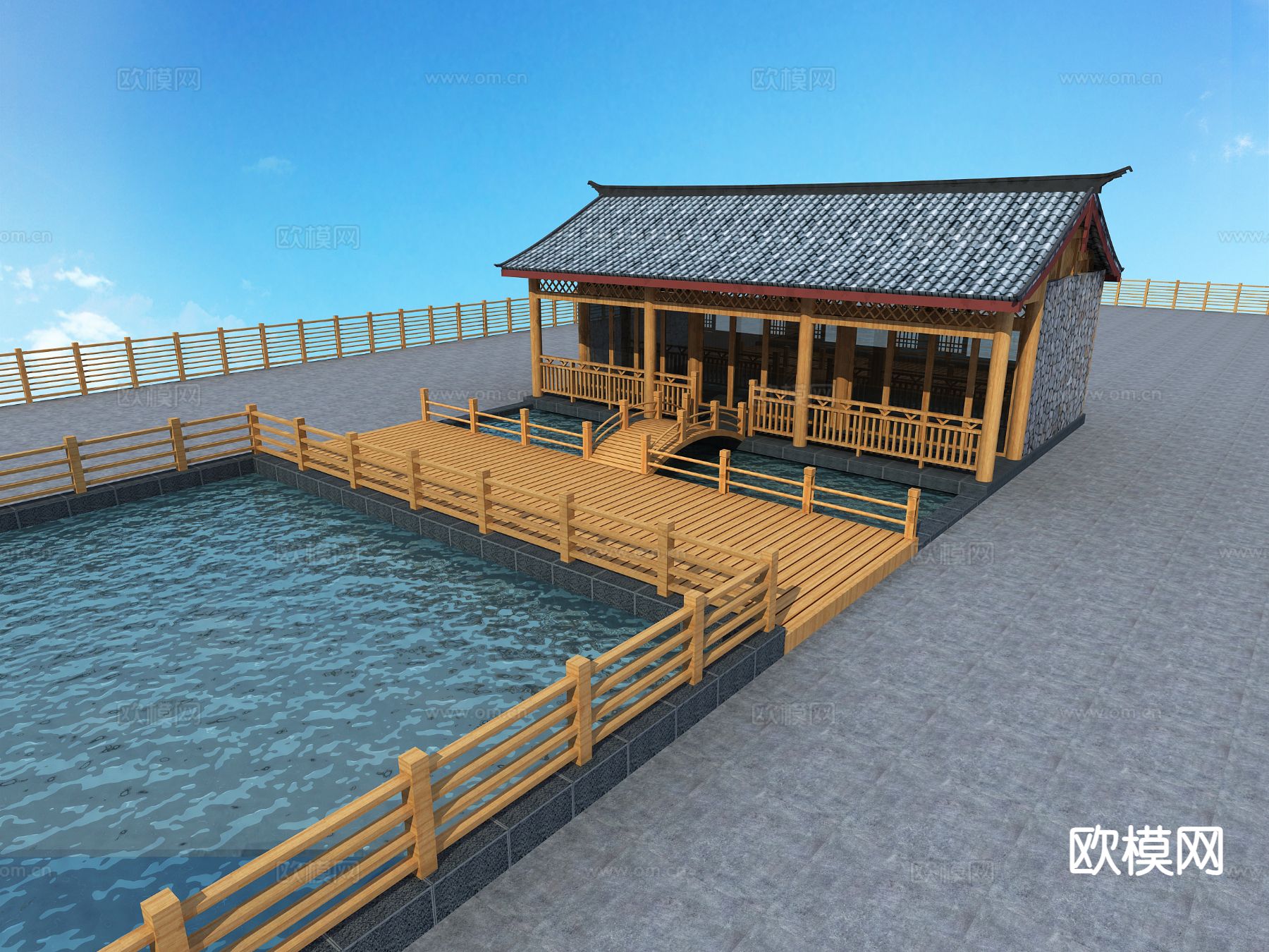 传统中式木屋 水景 古建3d模型