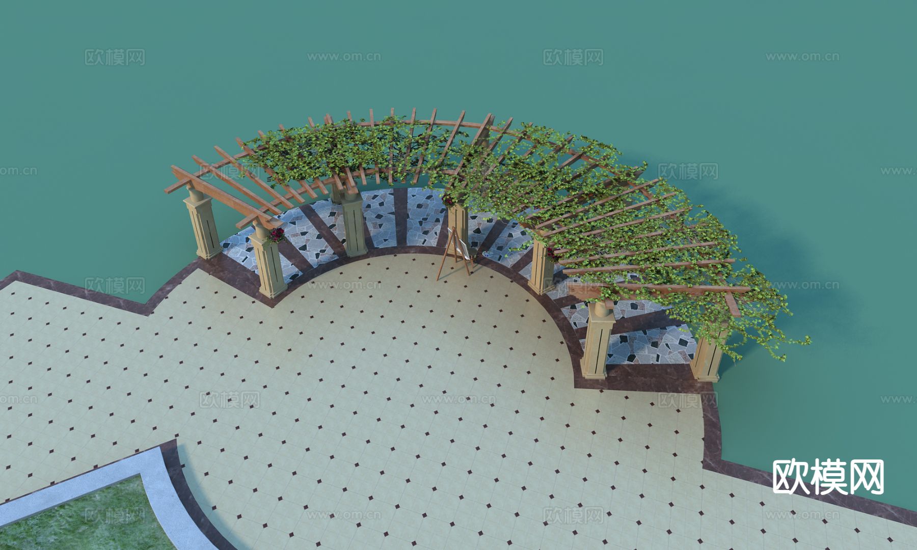 弧形廊架 花架 葡萄架 园林小品3d模型