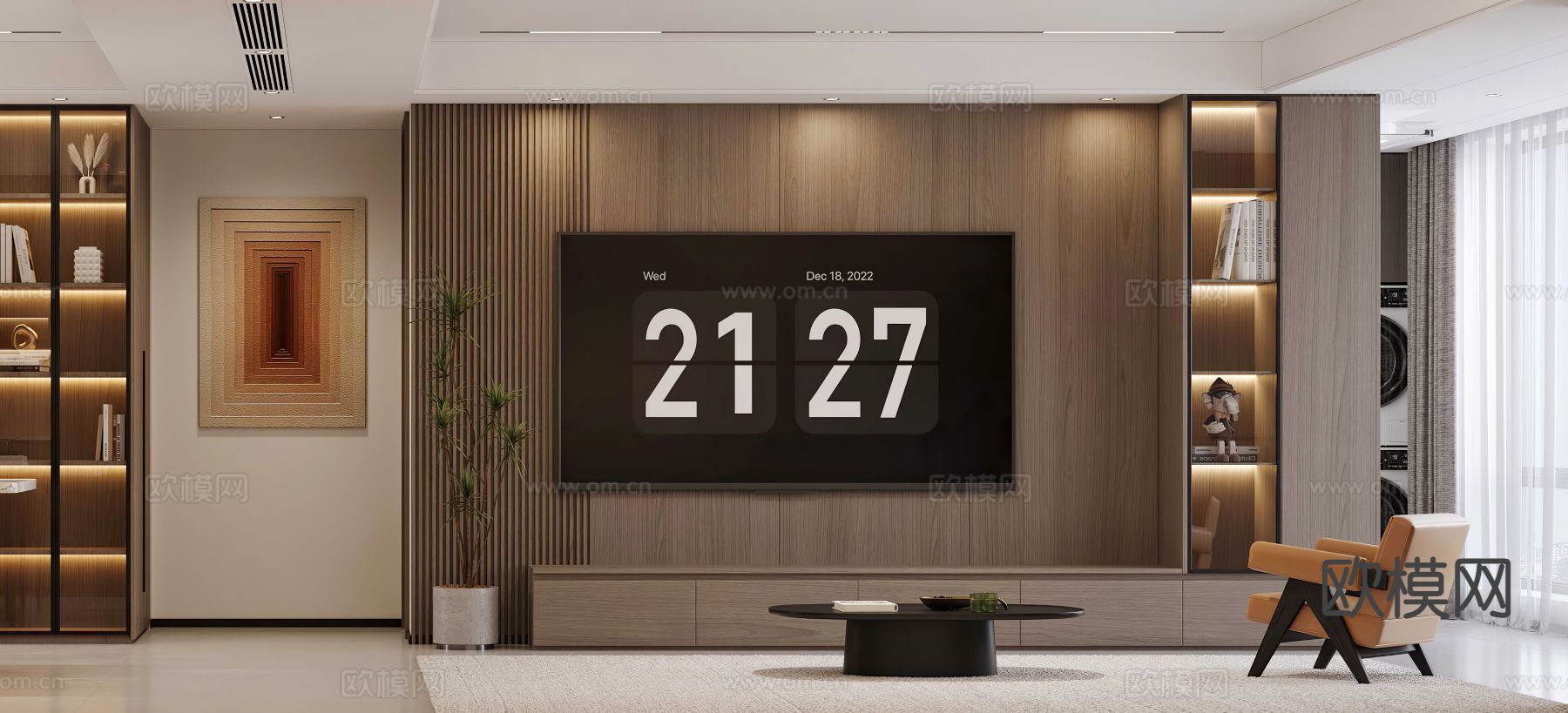 现代客餐厅3d模型下载（渲染图3）