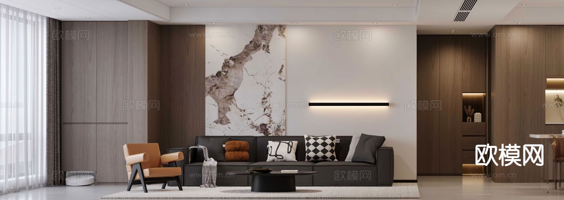 现代客餐厅3d模型下载（渲染图1）