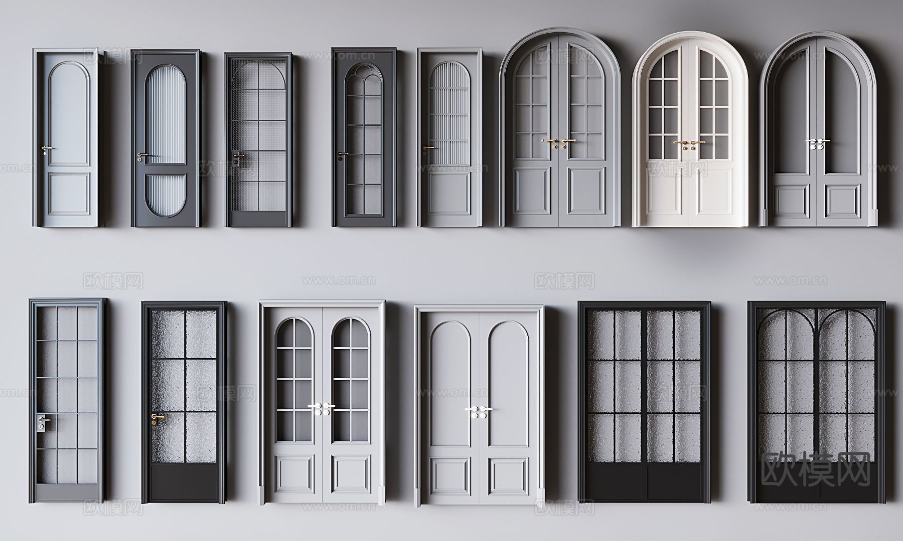 法式厨卫门 房门 双开门 拱形门3d模型下载