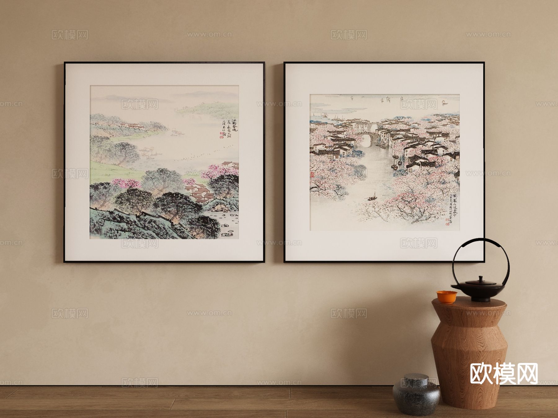 新中式水墨画 山水画 装饰画3d模型