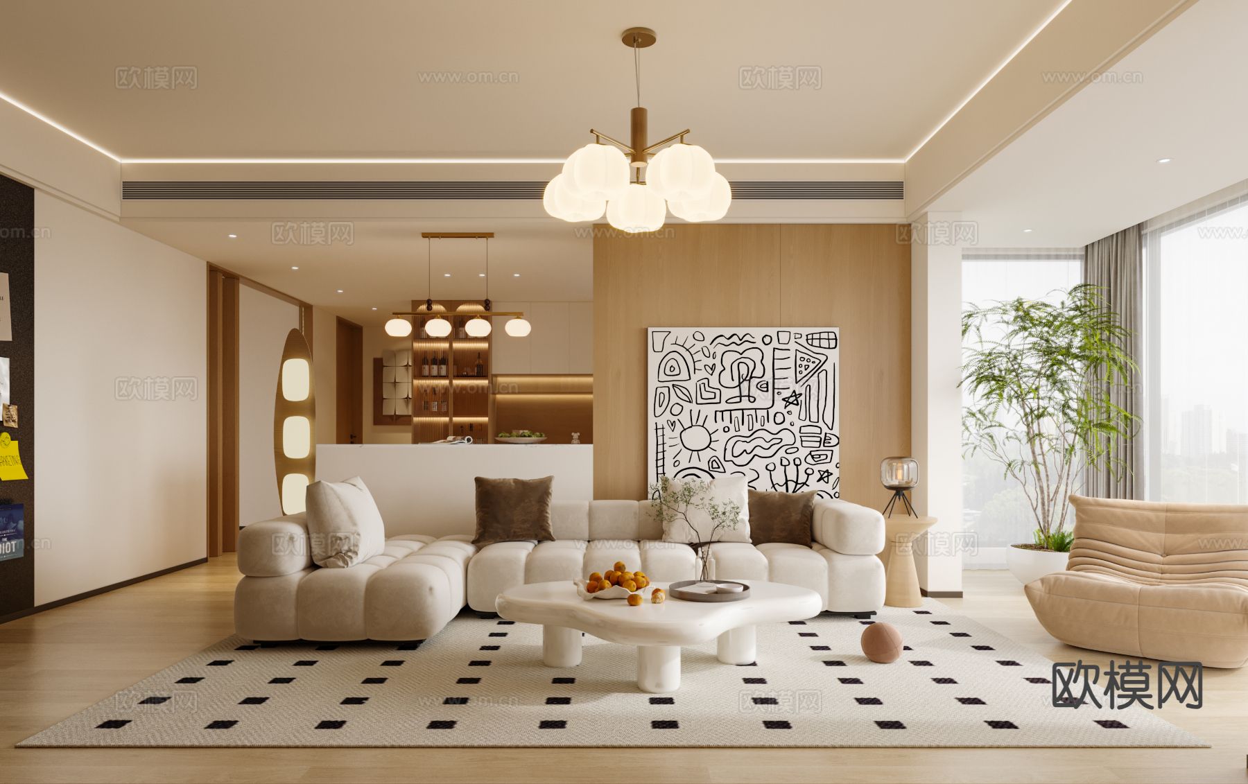 北欧客餐厅3d模型下载（渲染图1）