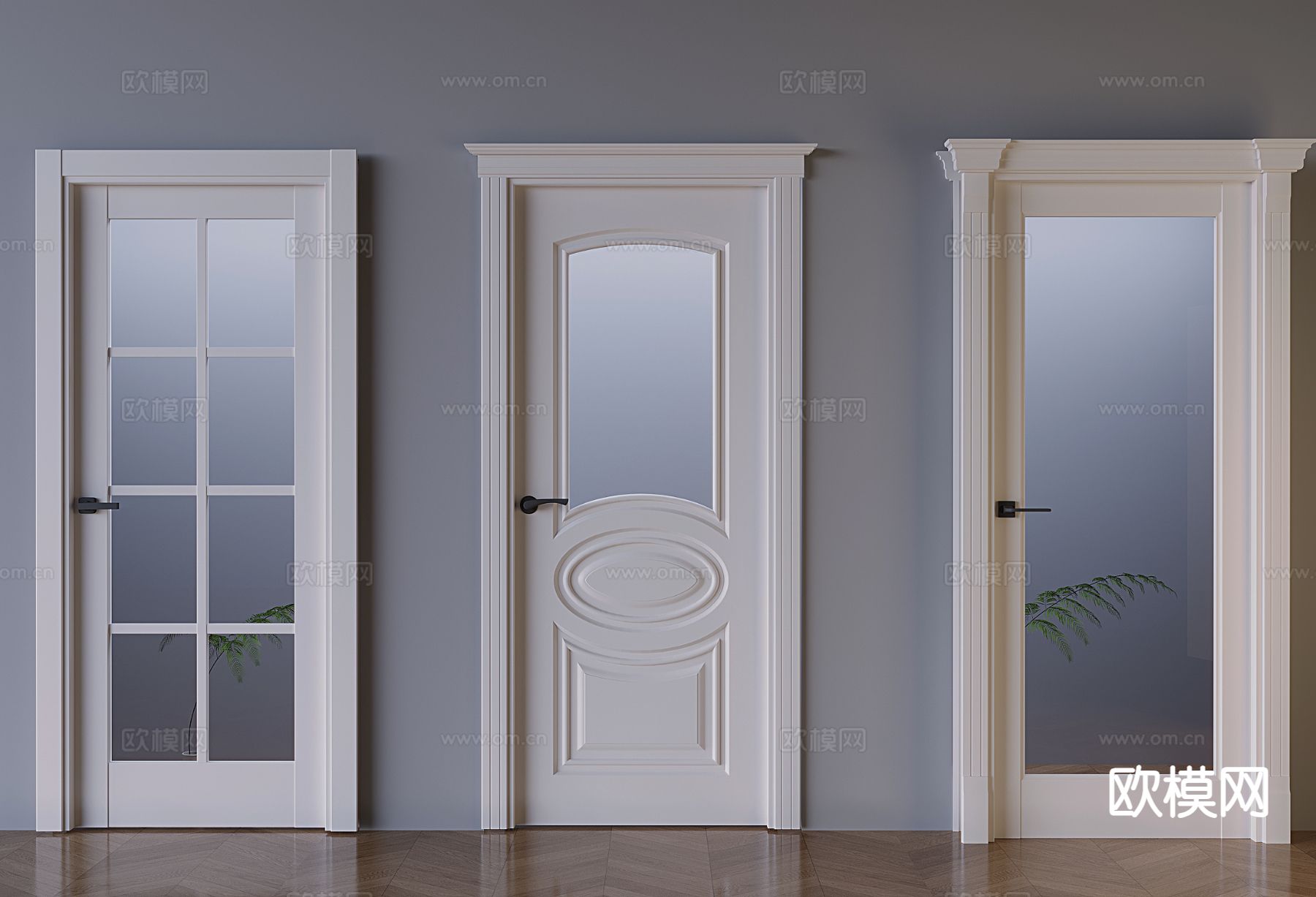 奶油风玻璃平开门 卫浴门 单开门3d模型下载