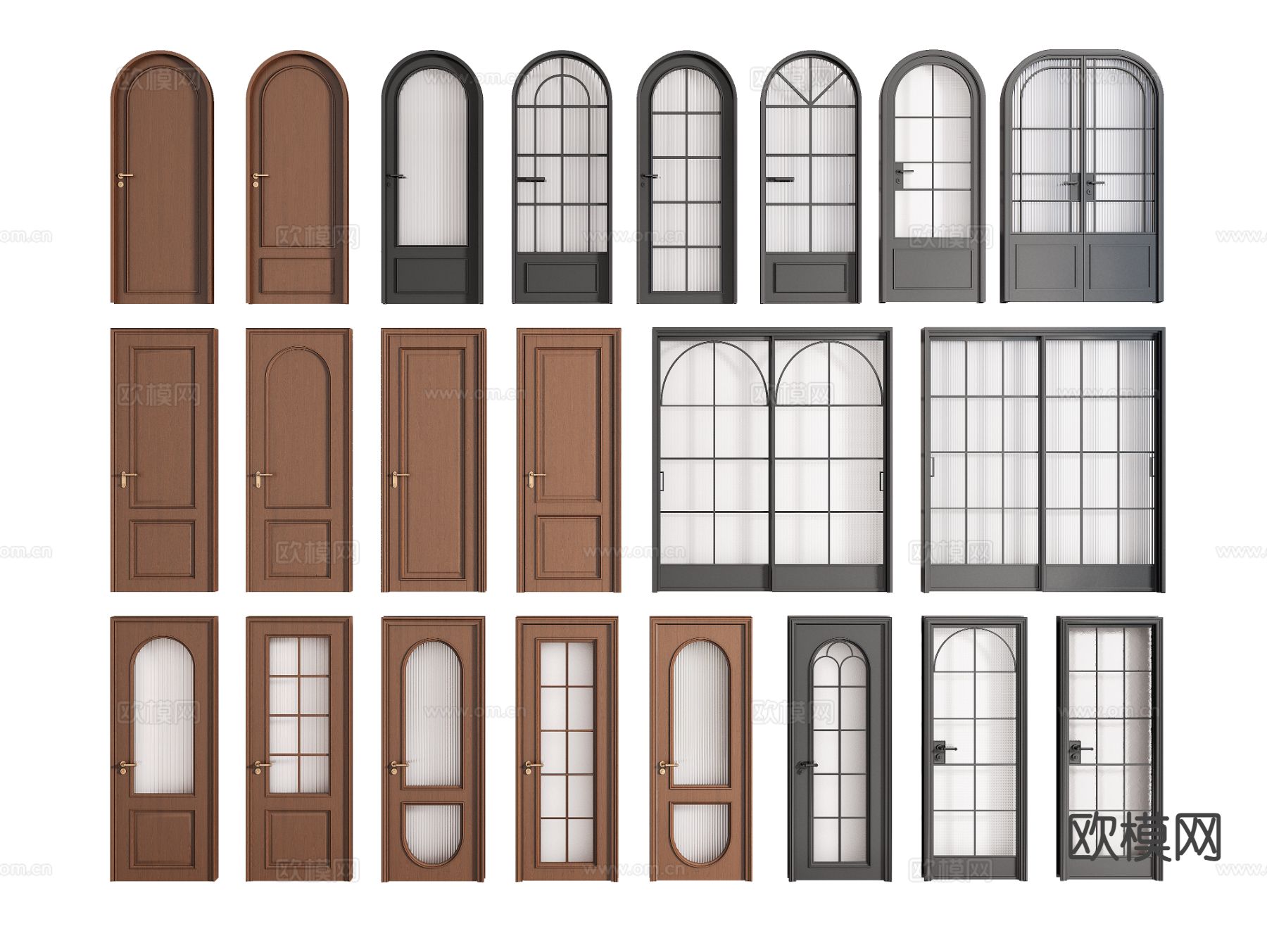 法式拱形门 木门 双开门 移门 推拉门3d模型