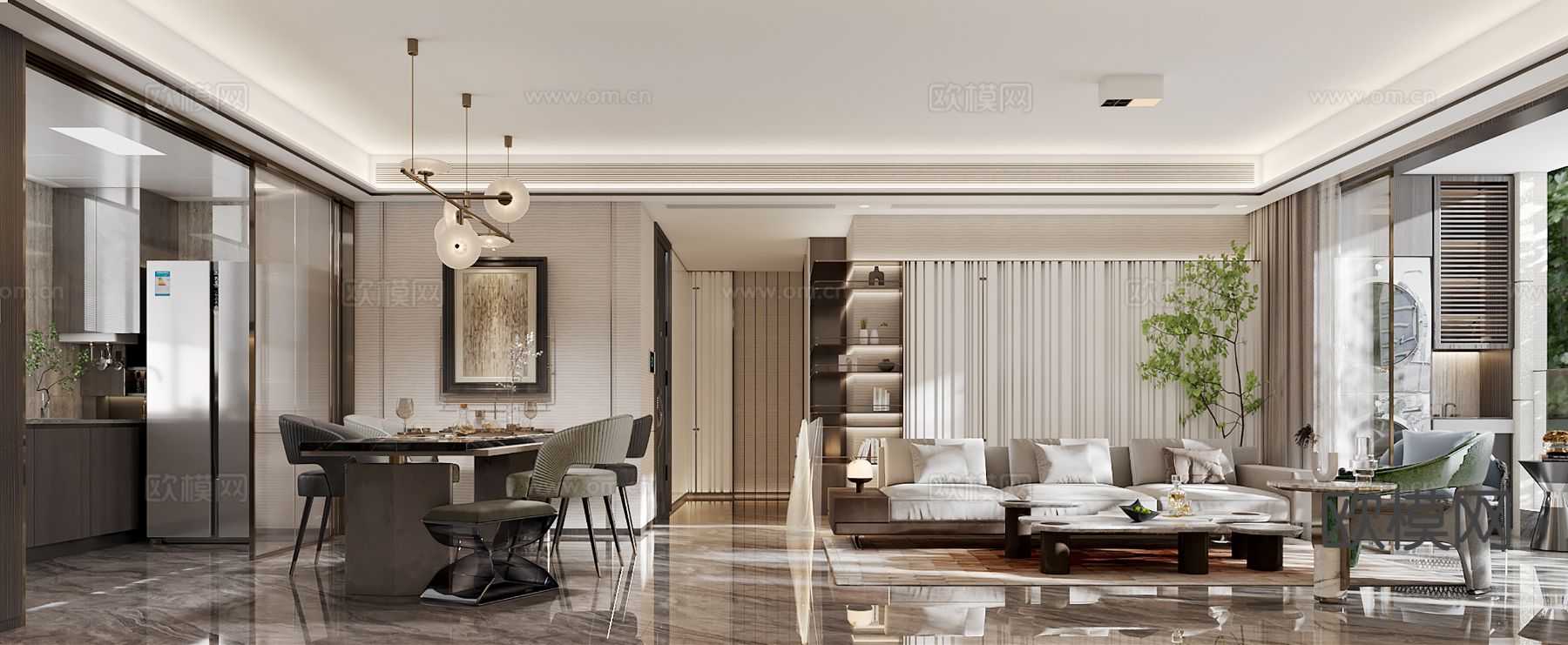 现代客餐厅3d模型下载（渲染图2）