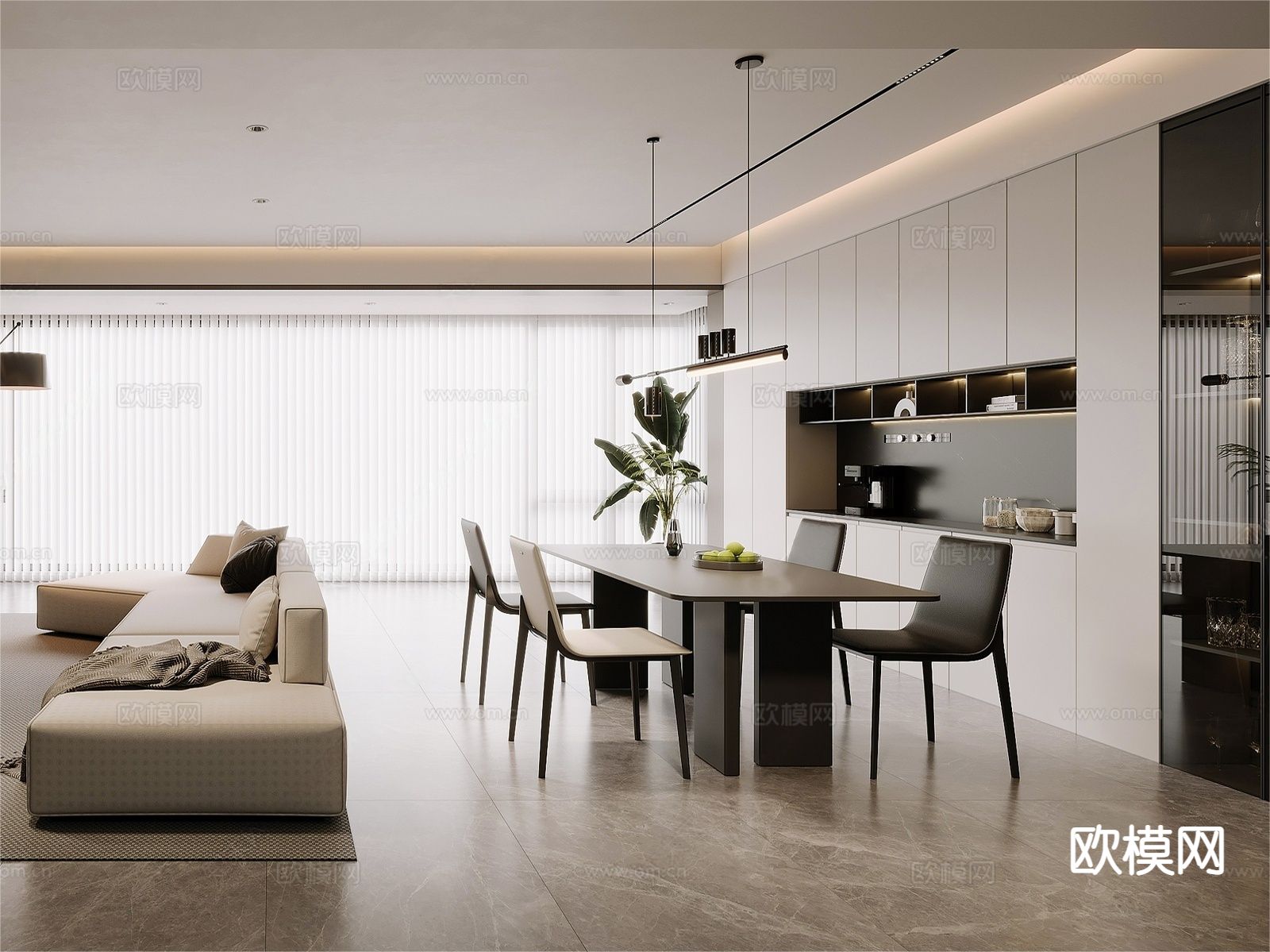 现代客餐厅3d模型下载（渲染图4）