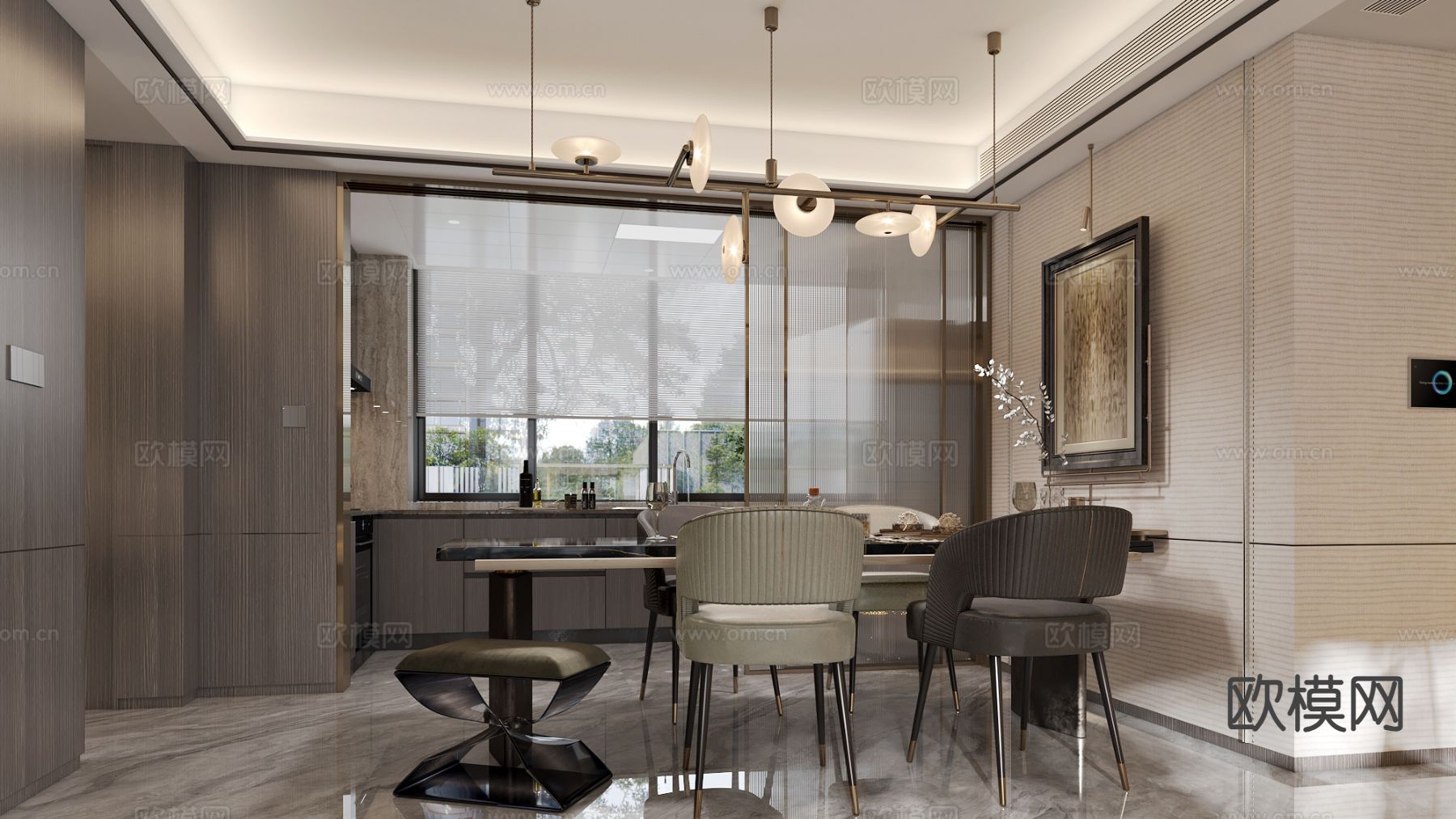 现代客餐厅3d模型下载（渲染图3）